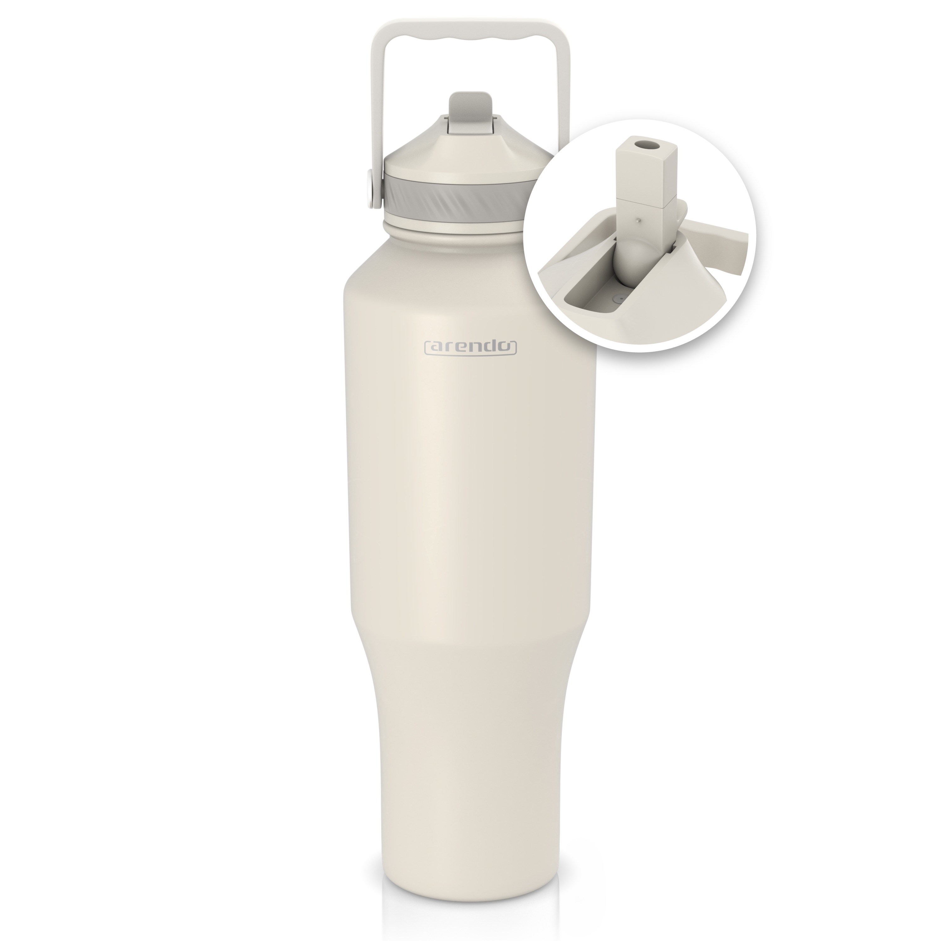Arendo Thermobecher 1000 ml aus Edelstahl, doppelwandig vakuumisoliert, mit Strohhalm, Klappverschluss und Tragegriff, auslaufsicher 