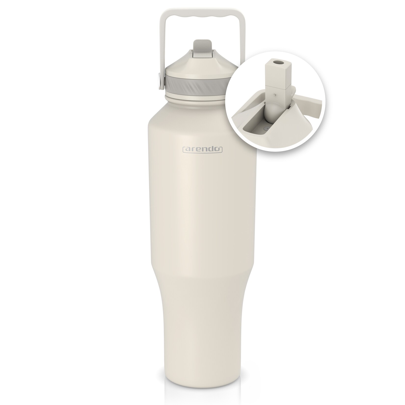 Arendo Thermobecher 1000 ml aus Edelstahl, doppelwandig vakuumisoliert, mit Strohhalm, Klappverschluss und Tragegriff, auslaufsicher