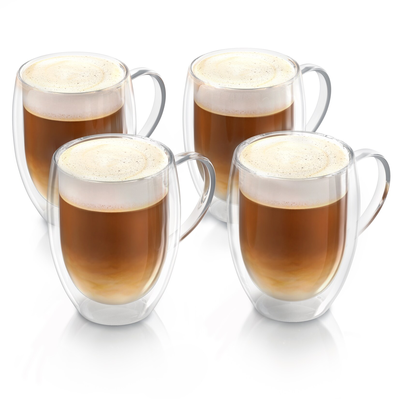 Arendo Thermogläser 4er-Set, je 350 ml, doppelwandiges Borosilikatglas, mit Henkel, für Kaffee und Tee, spülmaschinen- und …