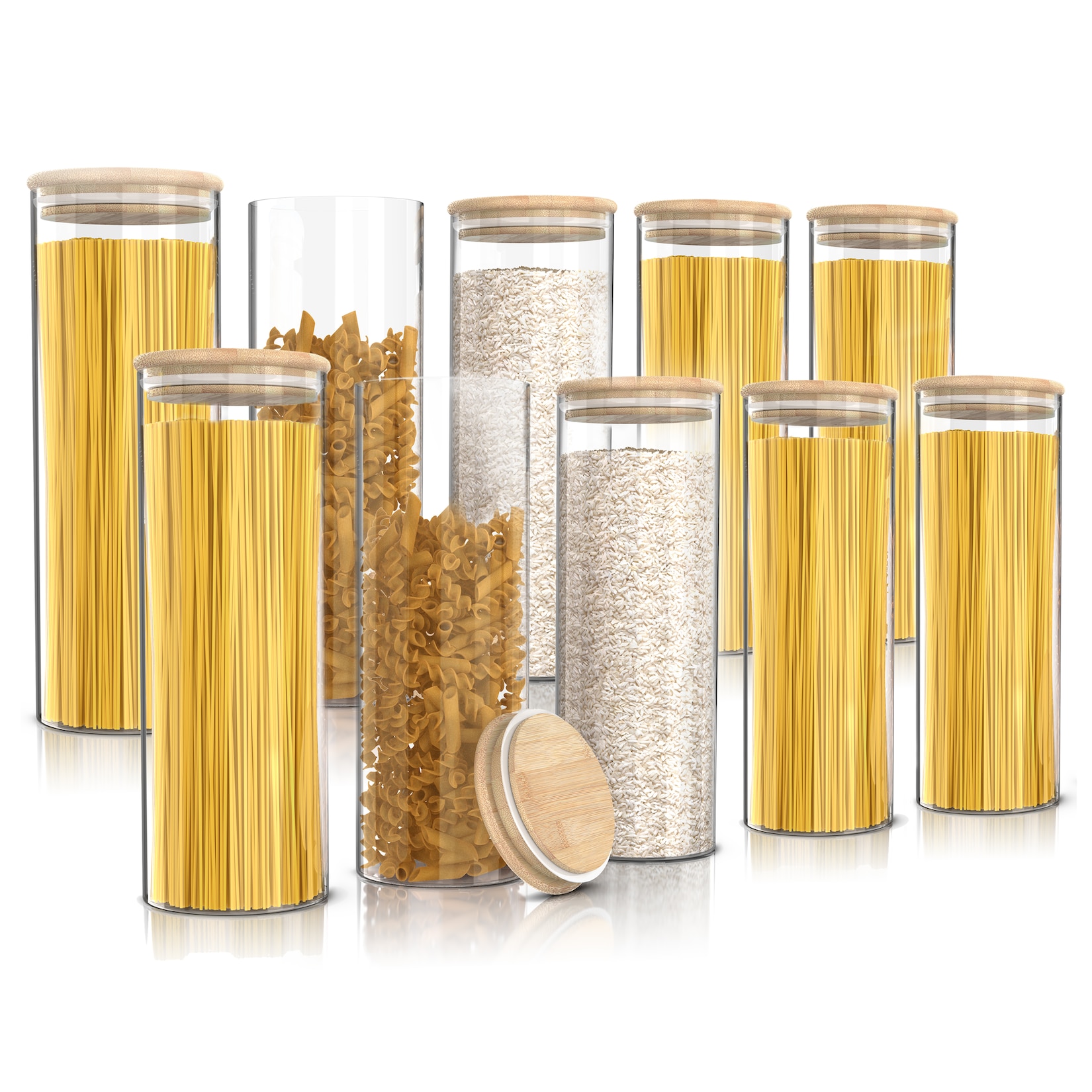 Arendo Vorratsgläser 10er-Set, je 2,2 l, rund, Borosilikatglas mit Bambusdeckel und Silikondichtung, luftdicht
