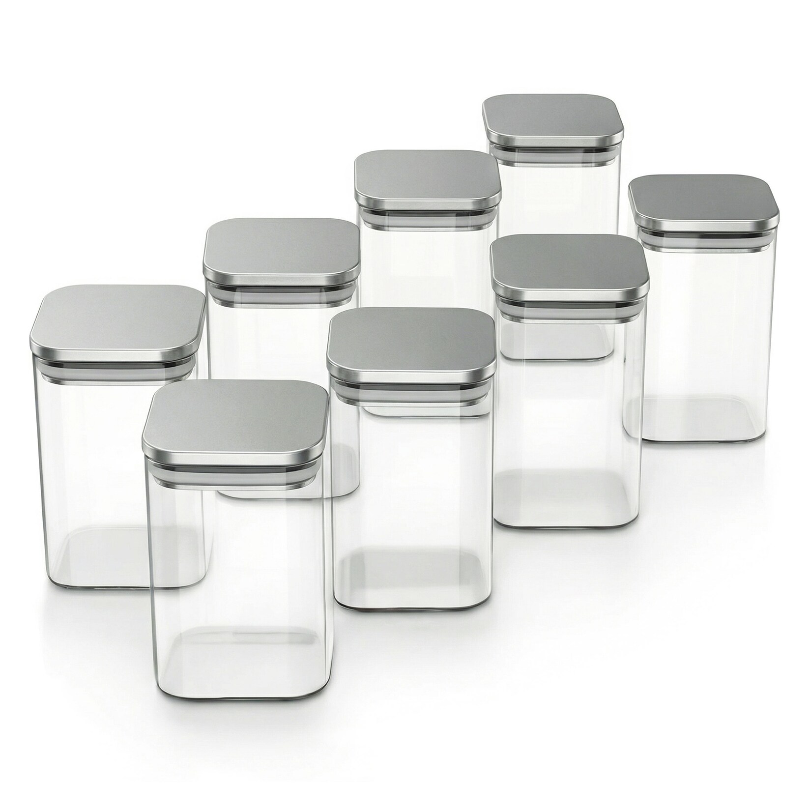Arendo Vorratsgläser 8er-Set, quadratisch, Borosilikatglas, Deckel mit Edelstahl und Silikondichtung, Artikel 308836