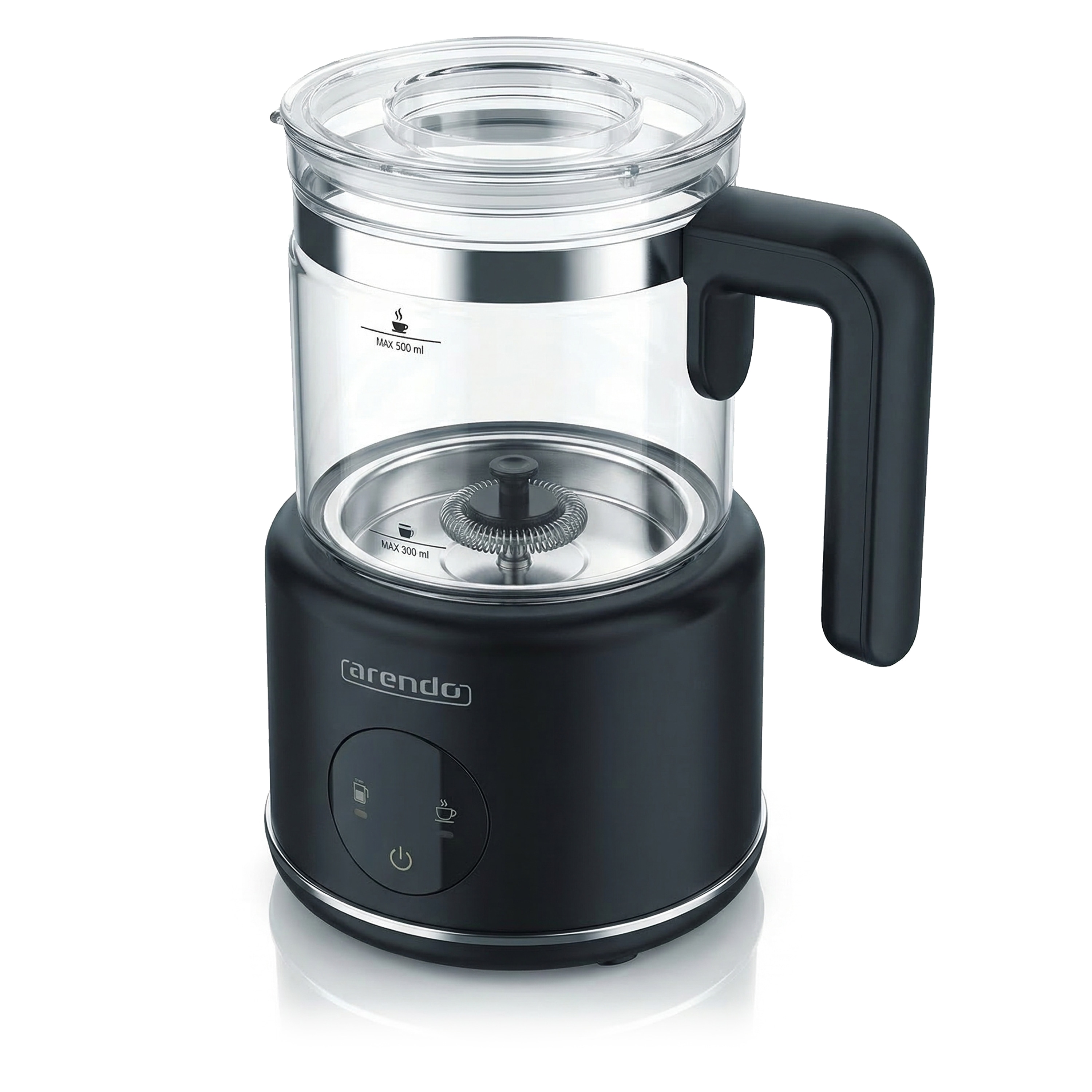 Arendo Milchaufsch&auml;umer mit 500 ml Glas Beh&auml;lter, elektrisch, f&uuml;r hei&szlig;en & kalten Milchschaum, 600 W, 2 Eins&auml;tze 