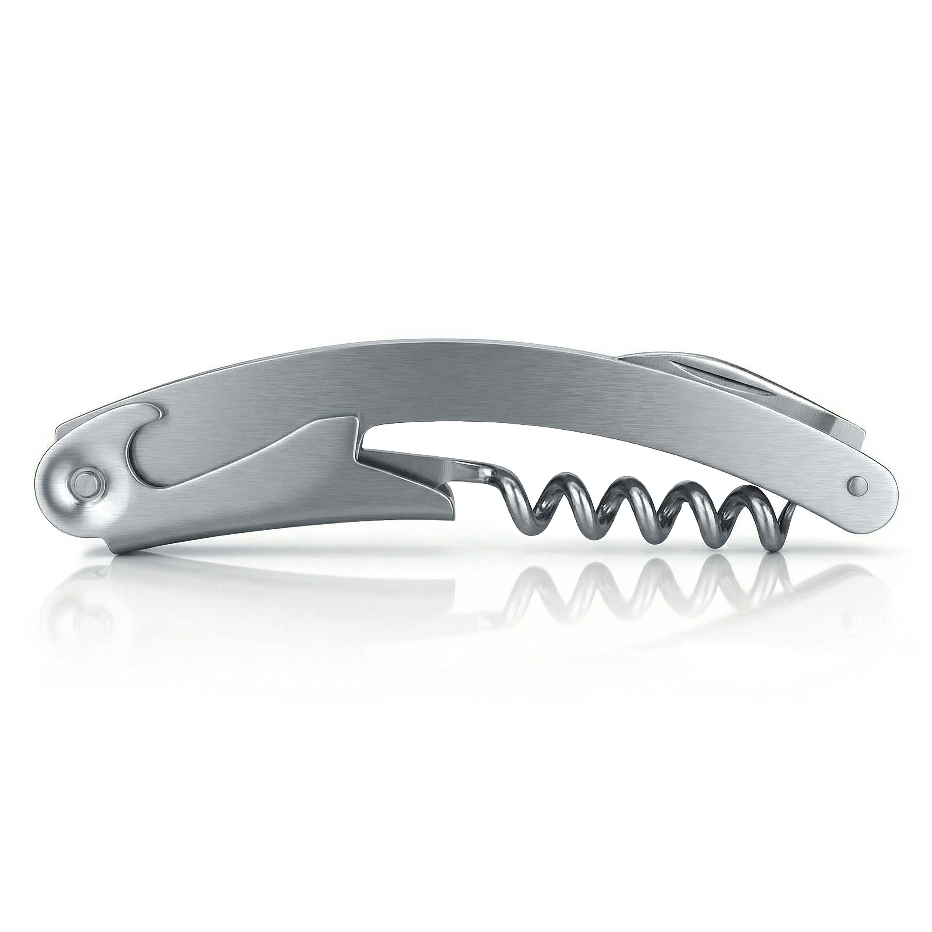 Arendo Korkenzieher aus Edelstahl, 3-in-1-Kellnerbesteck mit Wein&ouml;ffner, Flaschen&ouml;ffner und Folienschneider, kompakt, 11 cm 