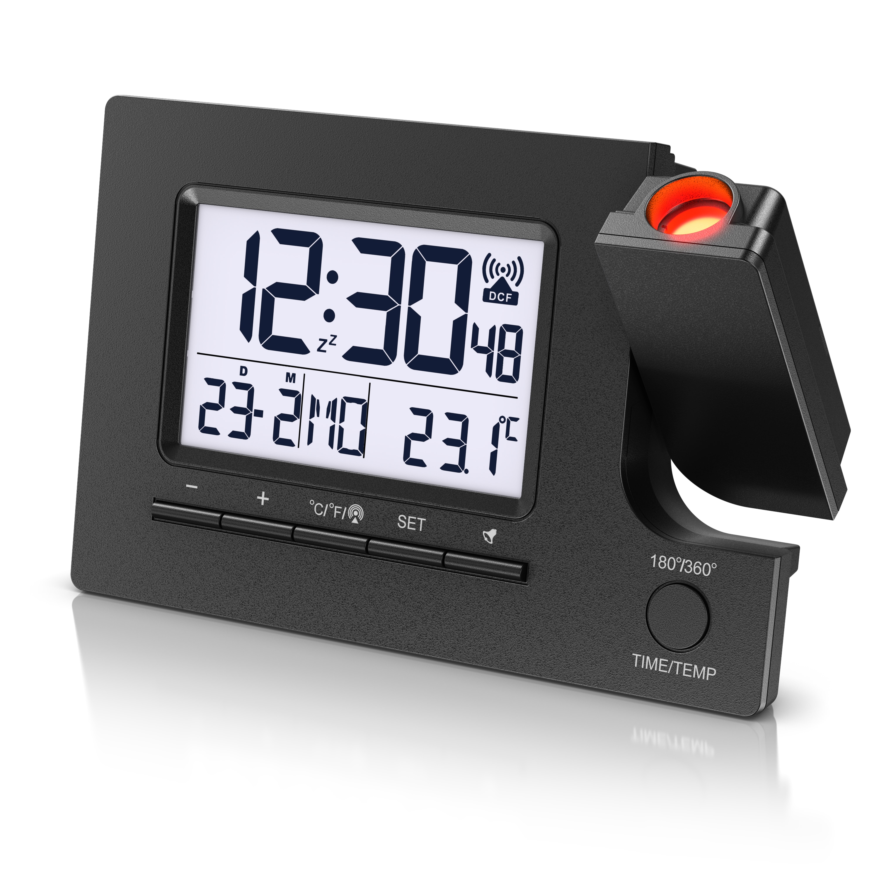 BEARWARE Projektionswecker, Digitaler Tischwecker mit Projektion, USB-Ladeport & Temperaturanzeige, schwarz 