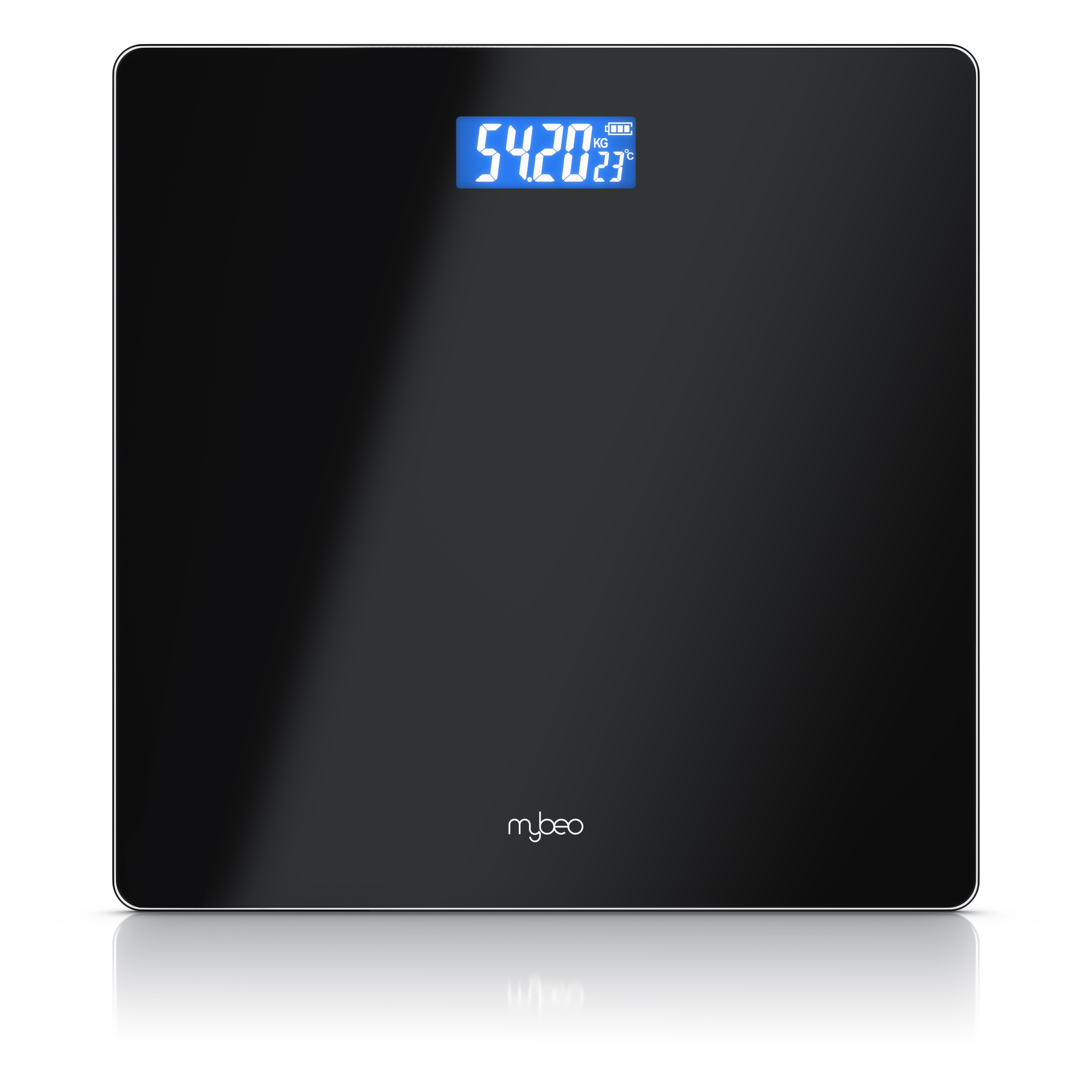 MyBeo Personenwaage, digitale Waage, gro&szlig;e Sicherheitsglas Trittfl&auml;che, Temperaturanzeige, schwarz 