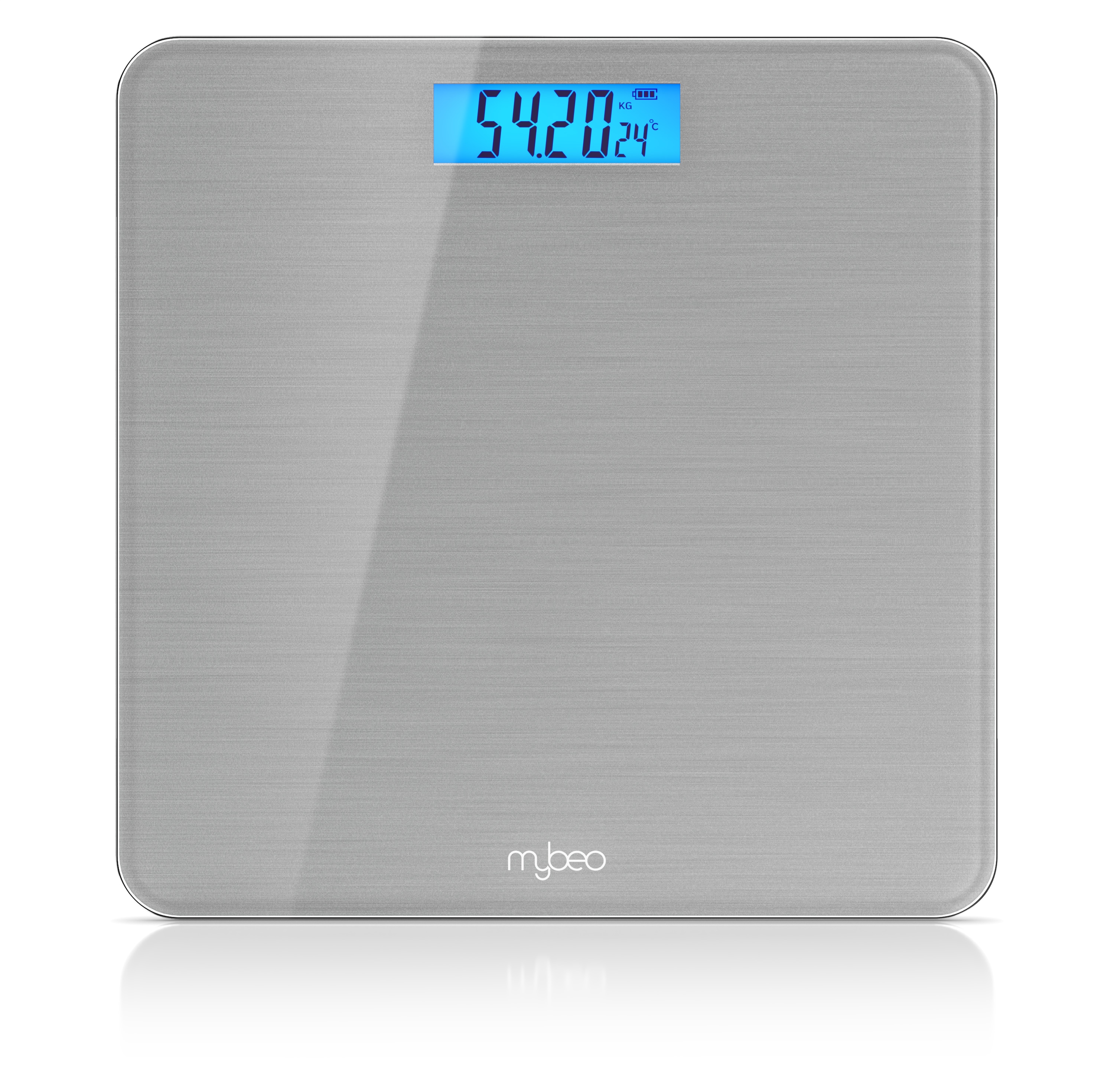 MyBeo Personenwaage, digitale Waage f&uuml;r Personen, gro&szlig;e Trittfl&auml;che aus 6mm Sicherheitsglas, silber 