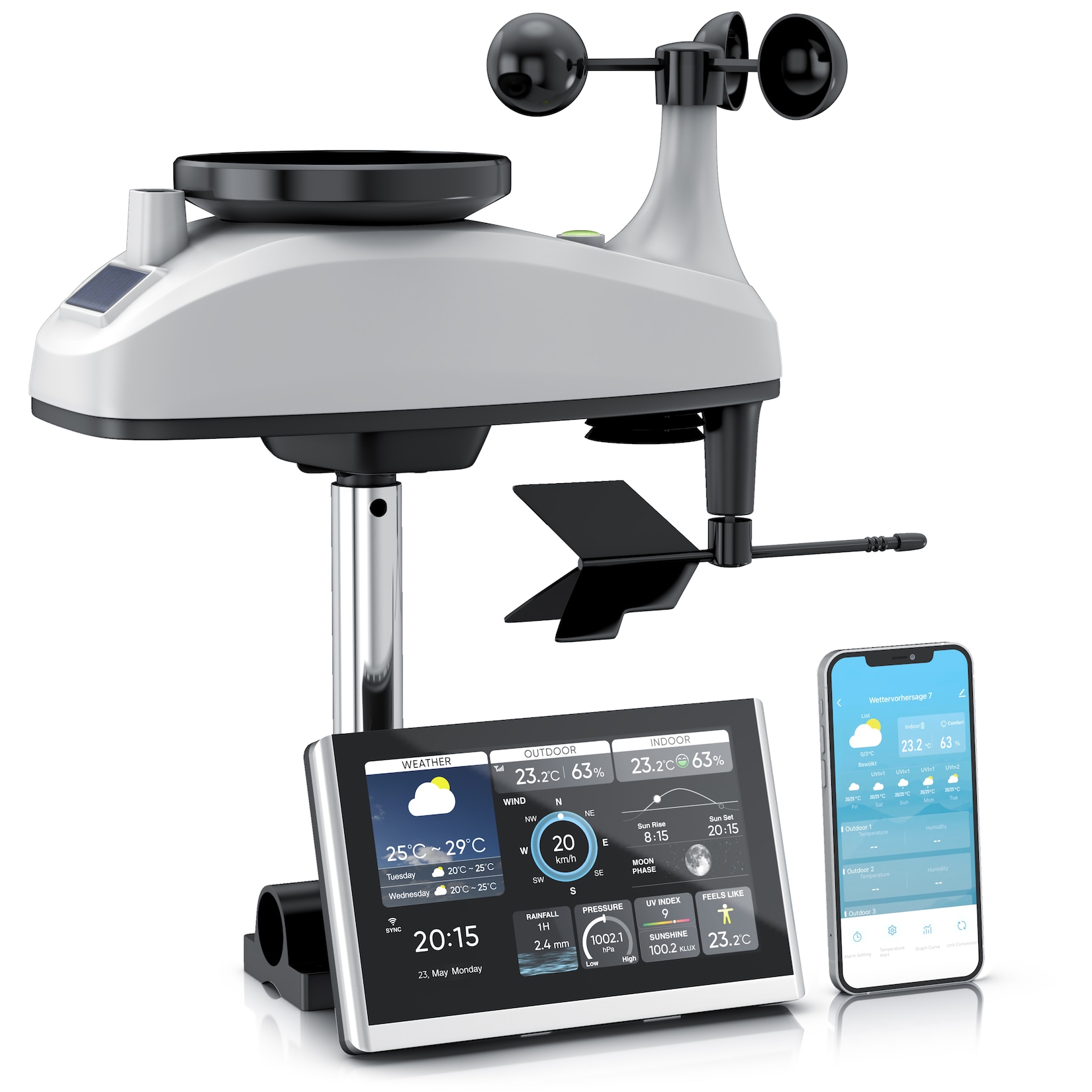 Brandson Wetterstation, WIFI / Wlan, mit 7in1 Funk Außensensor, Barometer, Tuya Smart App, nan