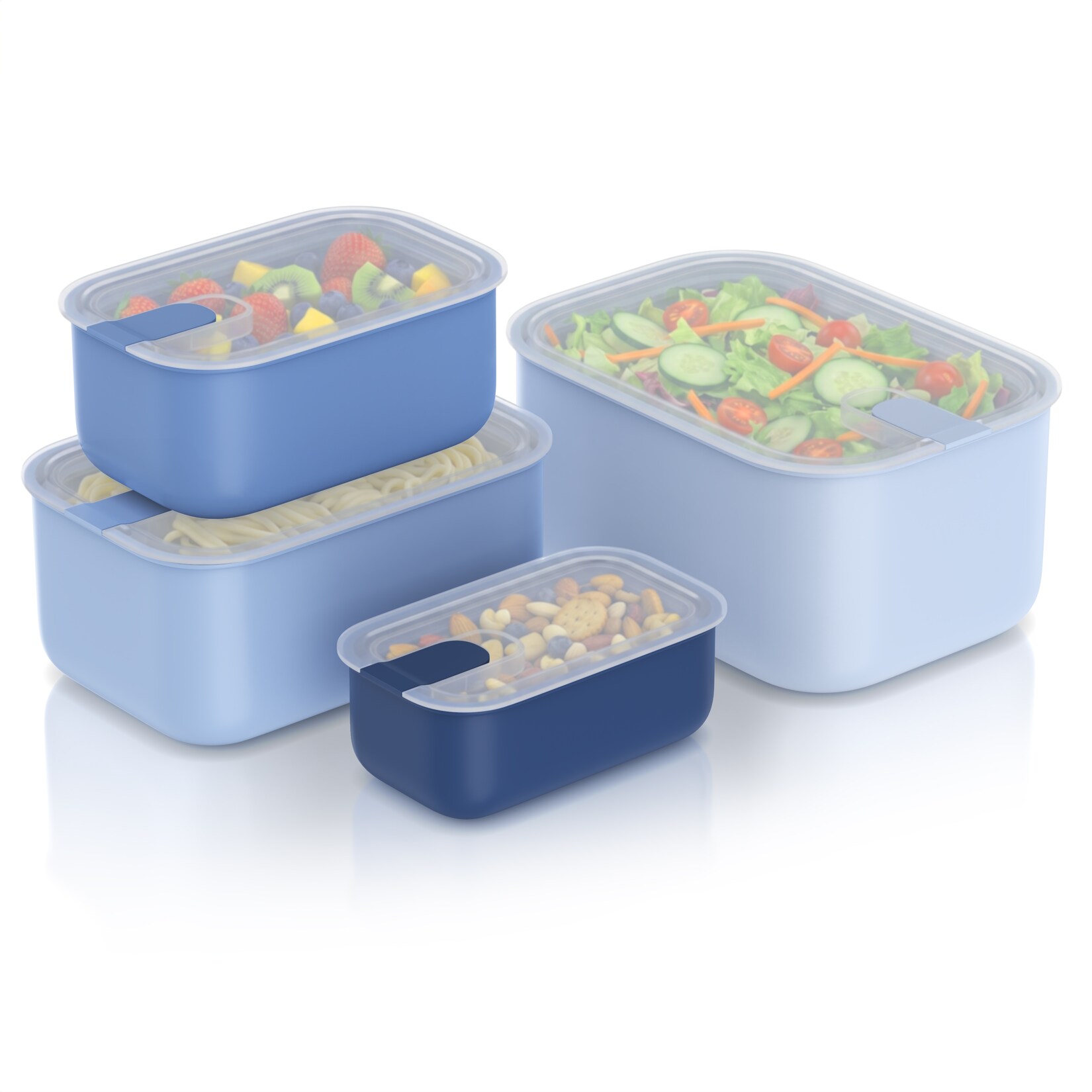 Arendo Frischhaltedose, mit Deckel 4er Set, Vorratsdosen, Lunchboxen, auslaufsicher, stapelbar, blau