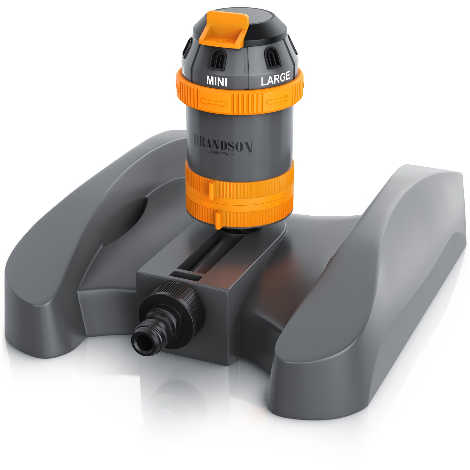Brandson Vielflächenregner, Garten Sprinkler, 360° Rasensprenger, 6 Sprühmuster, 452m² Bewässerung, schwarz/orange/grau