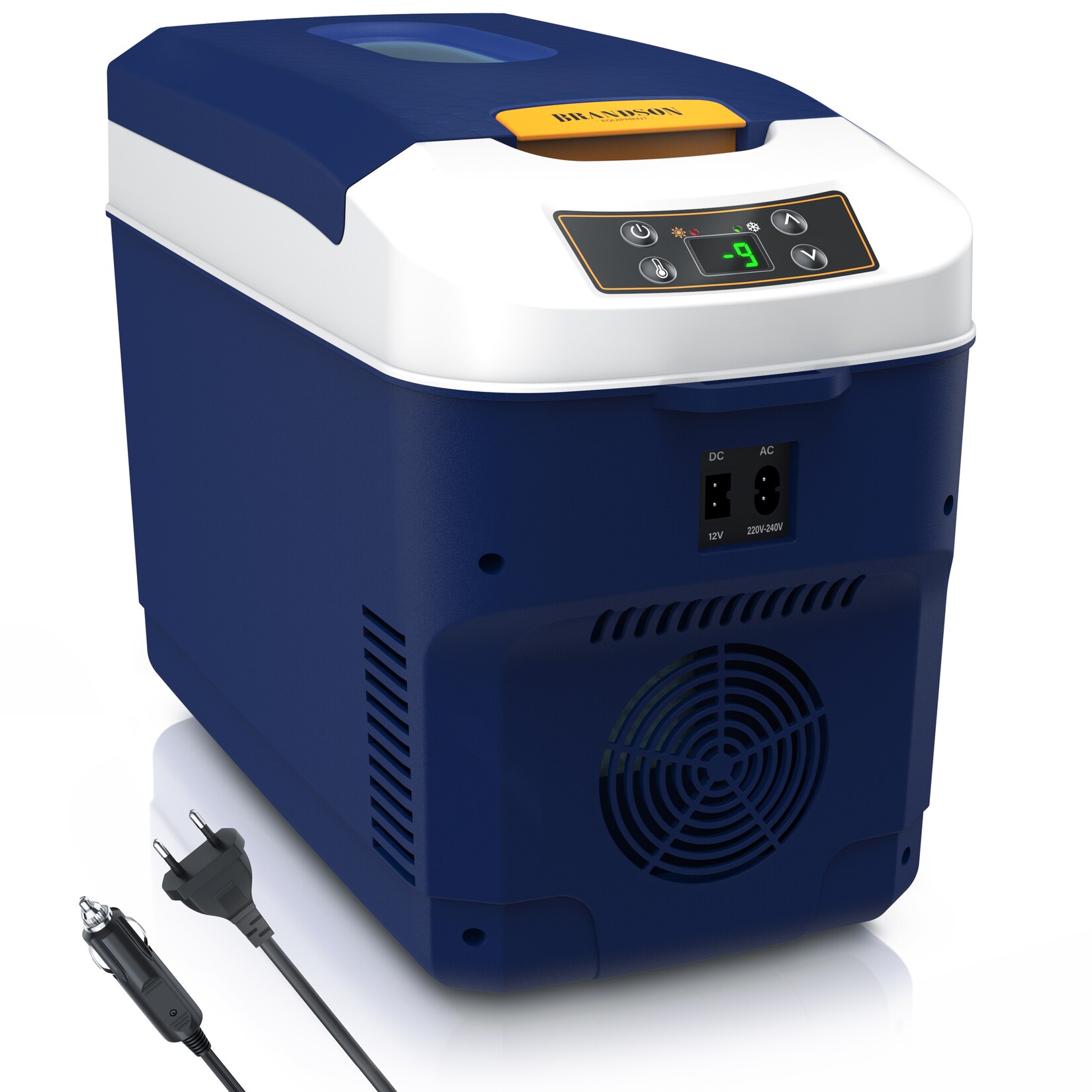 Brandson Elektrische Kühlbox, 10 L, Sichtfensterdeckel, Kühlt & hält Warm, von bis zu -10 bis +65°C, blau