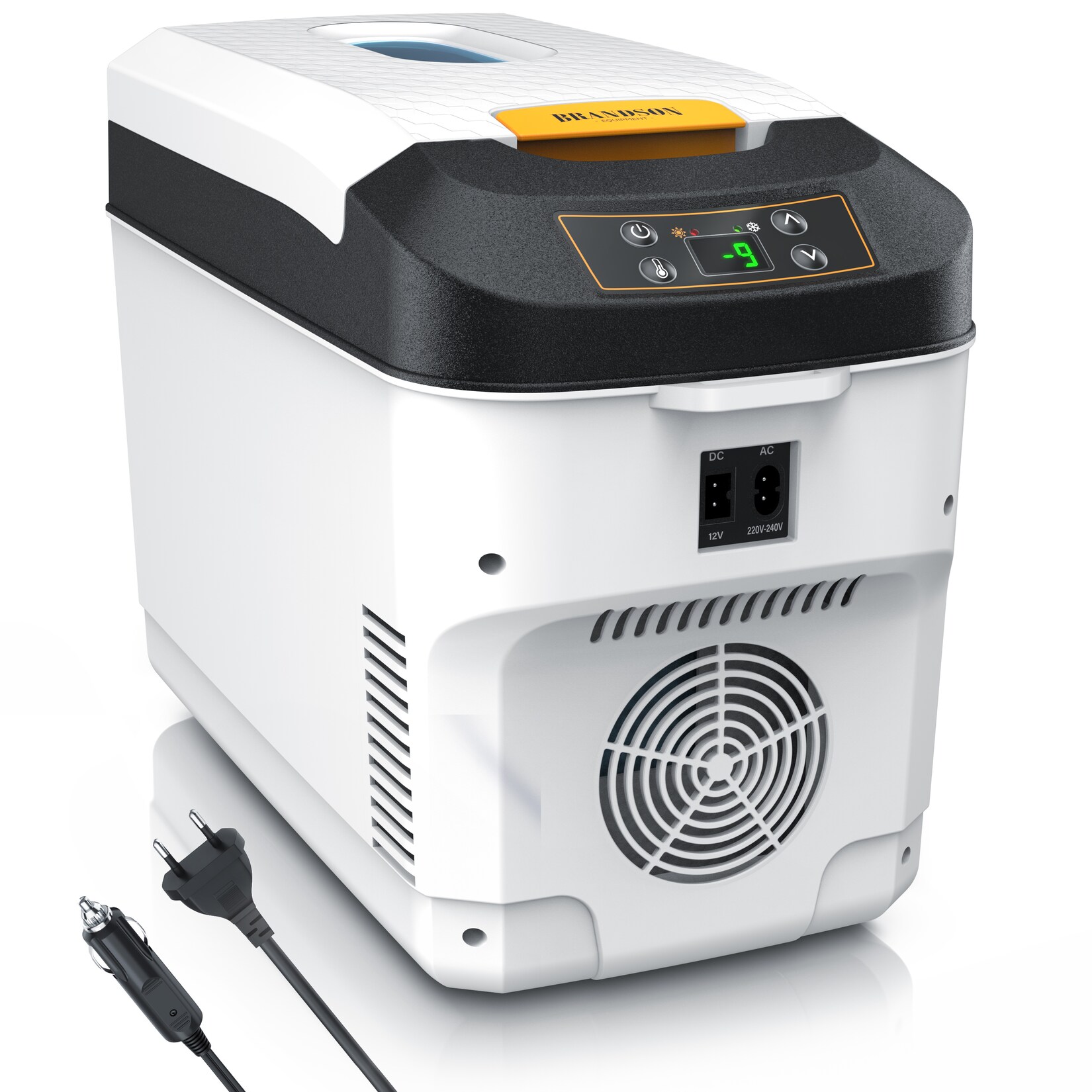Brandson Elektrische Kühlbox, 10 L, Sichtfensterdeckel, Kühlt & hält Warm, von bis zu -10 bis +65°C, weiß