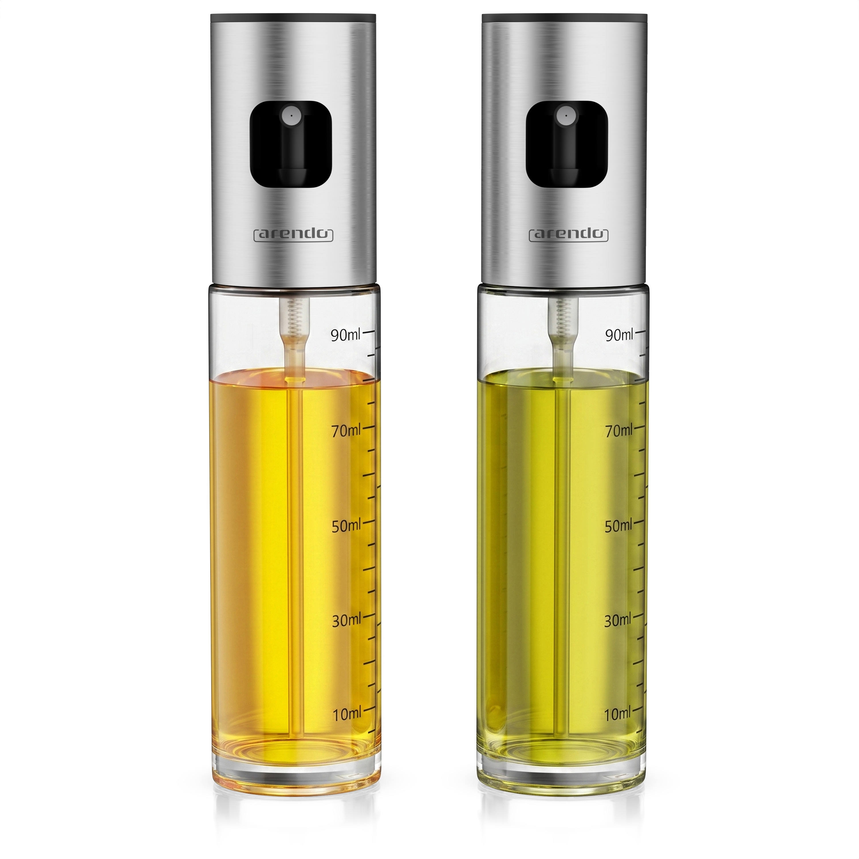 Arendo &Ouml;lspender, 2x &Ouml;lspr&uuml;her, Glas, Skala 90 ml, rutschfester Spr&uuml;hknopf, Glasflasche, transparent 