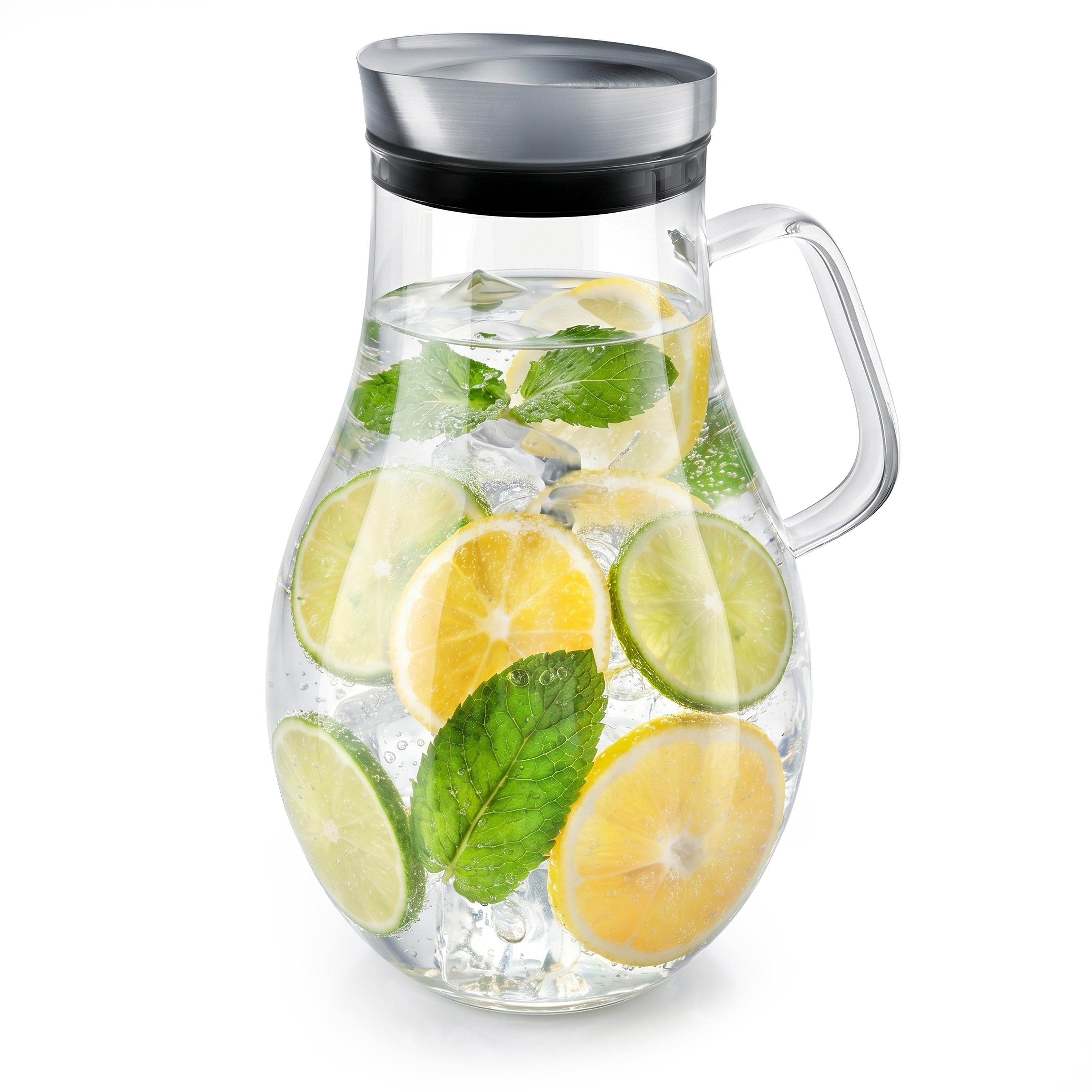 Arendo, Glaskaraffe 2,5 L, Edelstahldeckel, Henkel, Grobfilter, Wasserkaraffe, transparent 