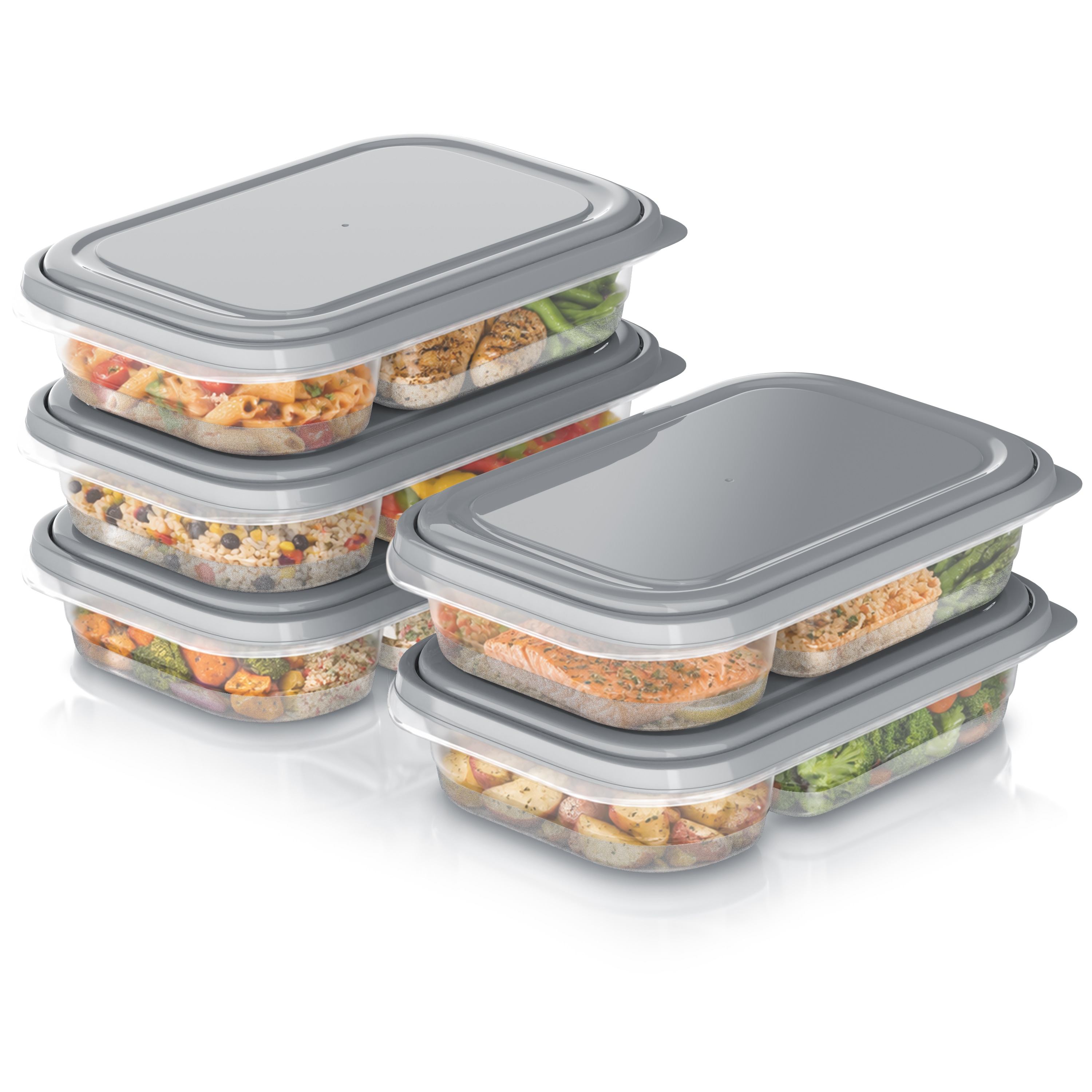 Arendo Frischhaltedose, 5er Set mit Deckel & 2 F&auml;chern, Vorratsdose, Lunchboxen, auslaufsicher, transparent 