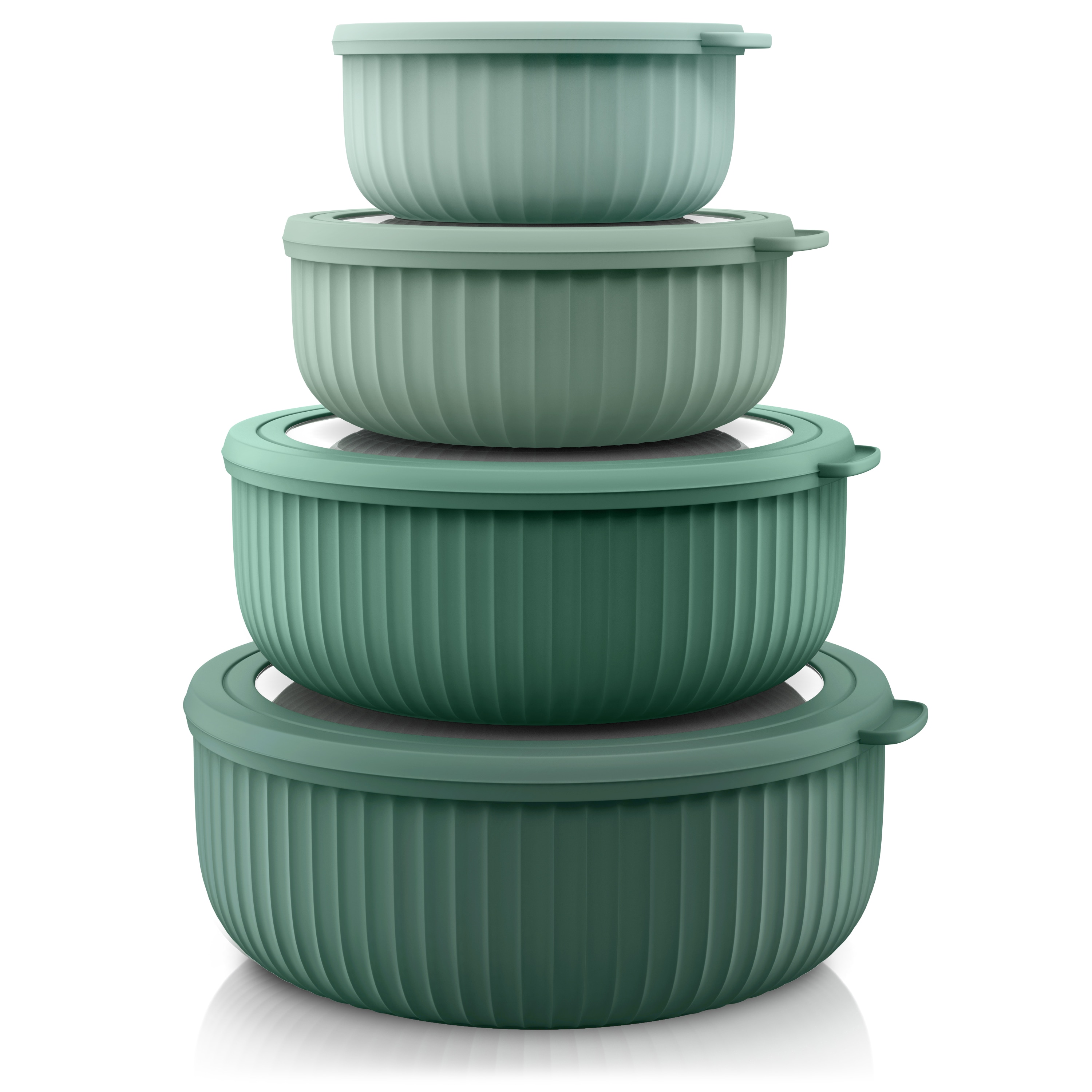 Arendo Salatsch&uuml;ssel, 4er Sch&uuml;ssel Set mit Deckel, 0,38 bis 2,4 Liter, R&uuml;hrsch&uuml;ssel, gr&uuml;n 