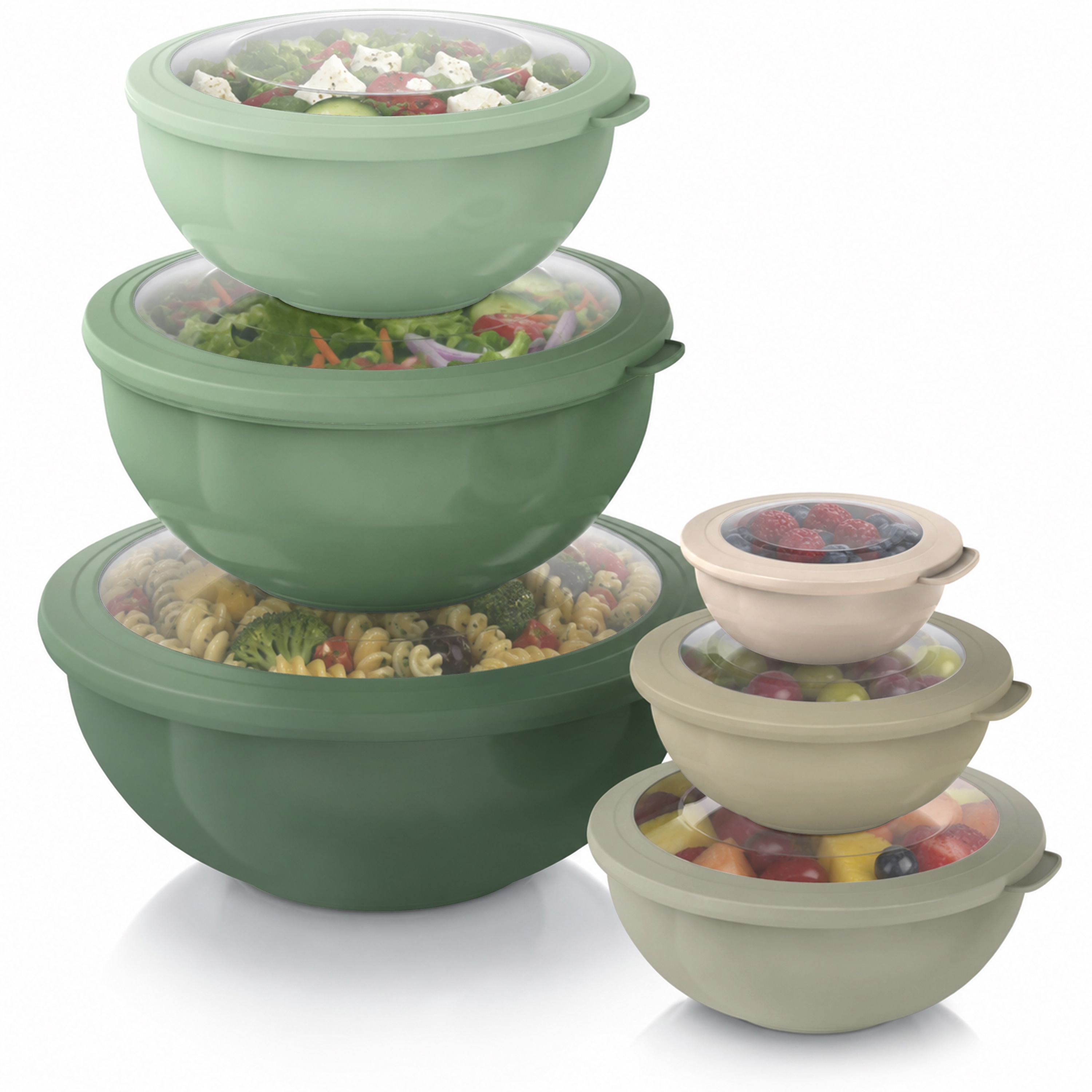 Arendo Salatsch&uuml;ssel, 6er Sch&uuml;ssel Set mit Deckel, 0,26 bis 5 Liter, R&uuml;hrsch&uuml;ssel 