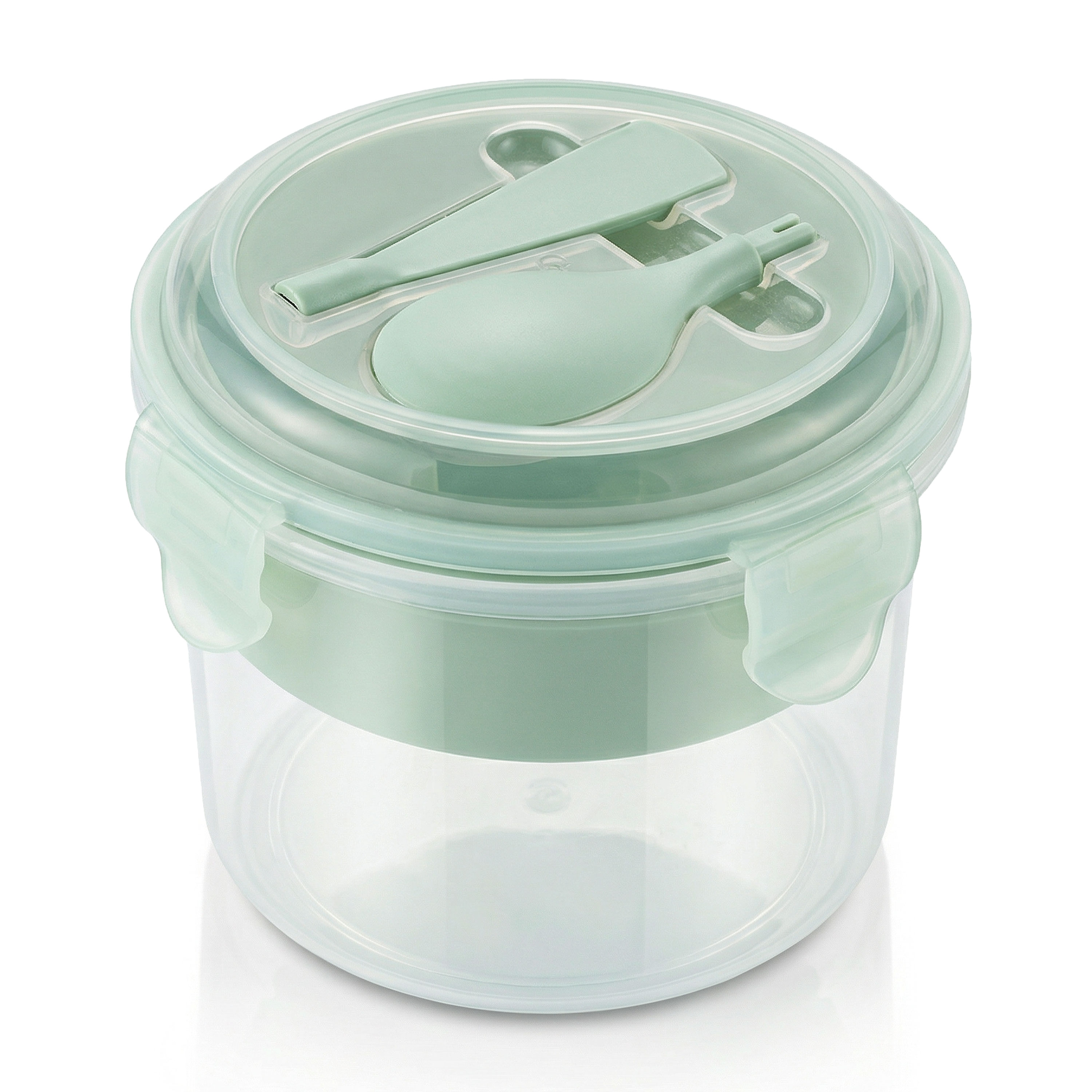 Arendo Lunchbox, Snackbecher mit Besteck (L&ouml;ffel), M&uuml;slibecher f&uuml;r unterwegs, 500ml, Mintgr&uuml;n 