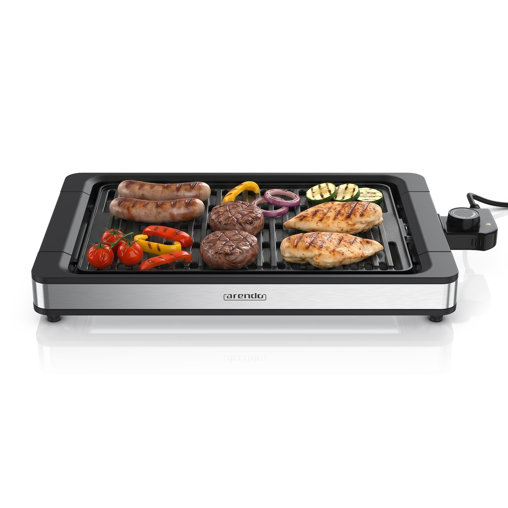 Arendo Tischgrill, Edelstahl Elektrogrill, bis 250 Grad, elektrisch, Antihaftbeschichtung, schwarz