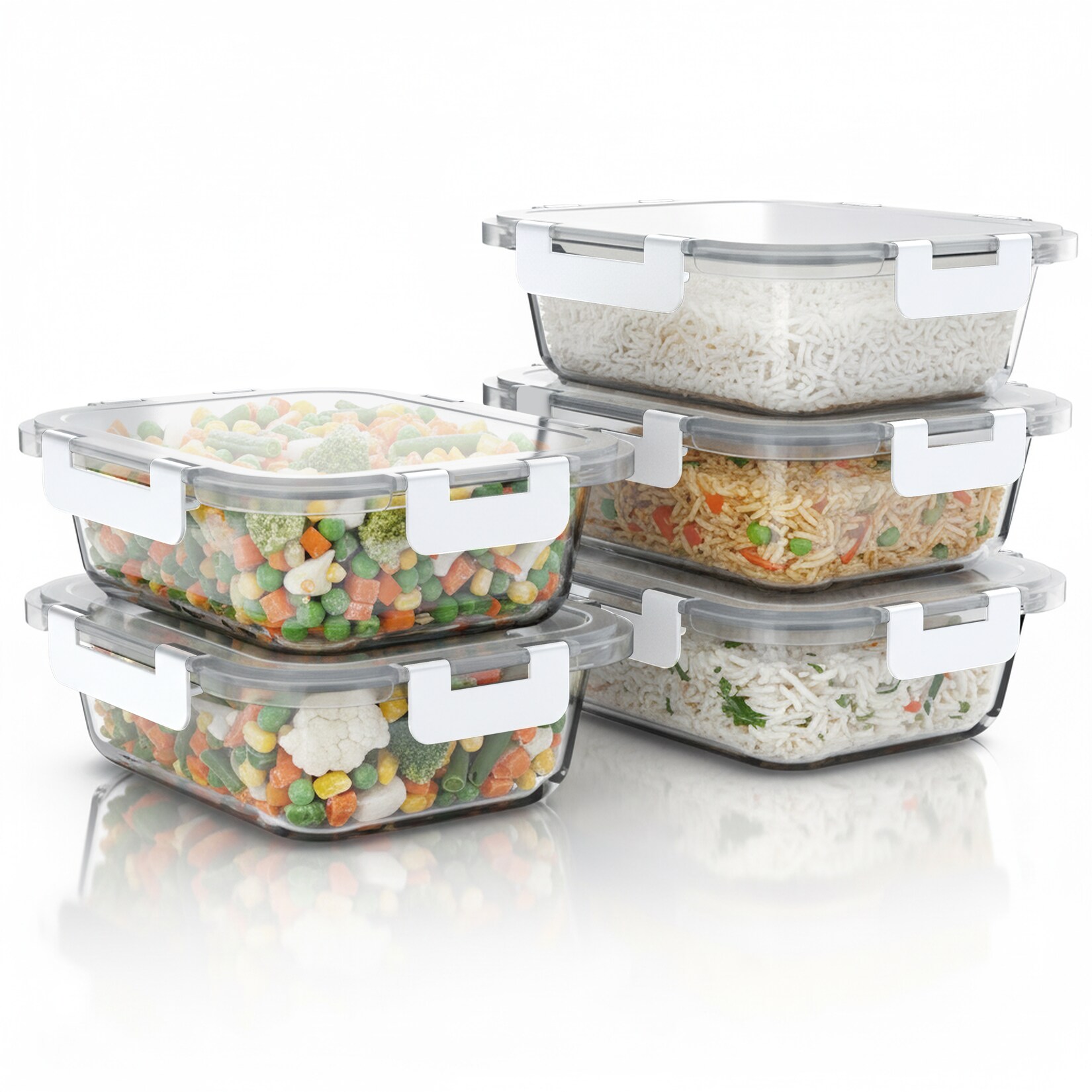 Arendo Frischhaltedose, mit Deckel 5er Set, Vorratsdosen, auslaufsicher, Glas-Lunchboxen, transparent/weiß