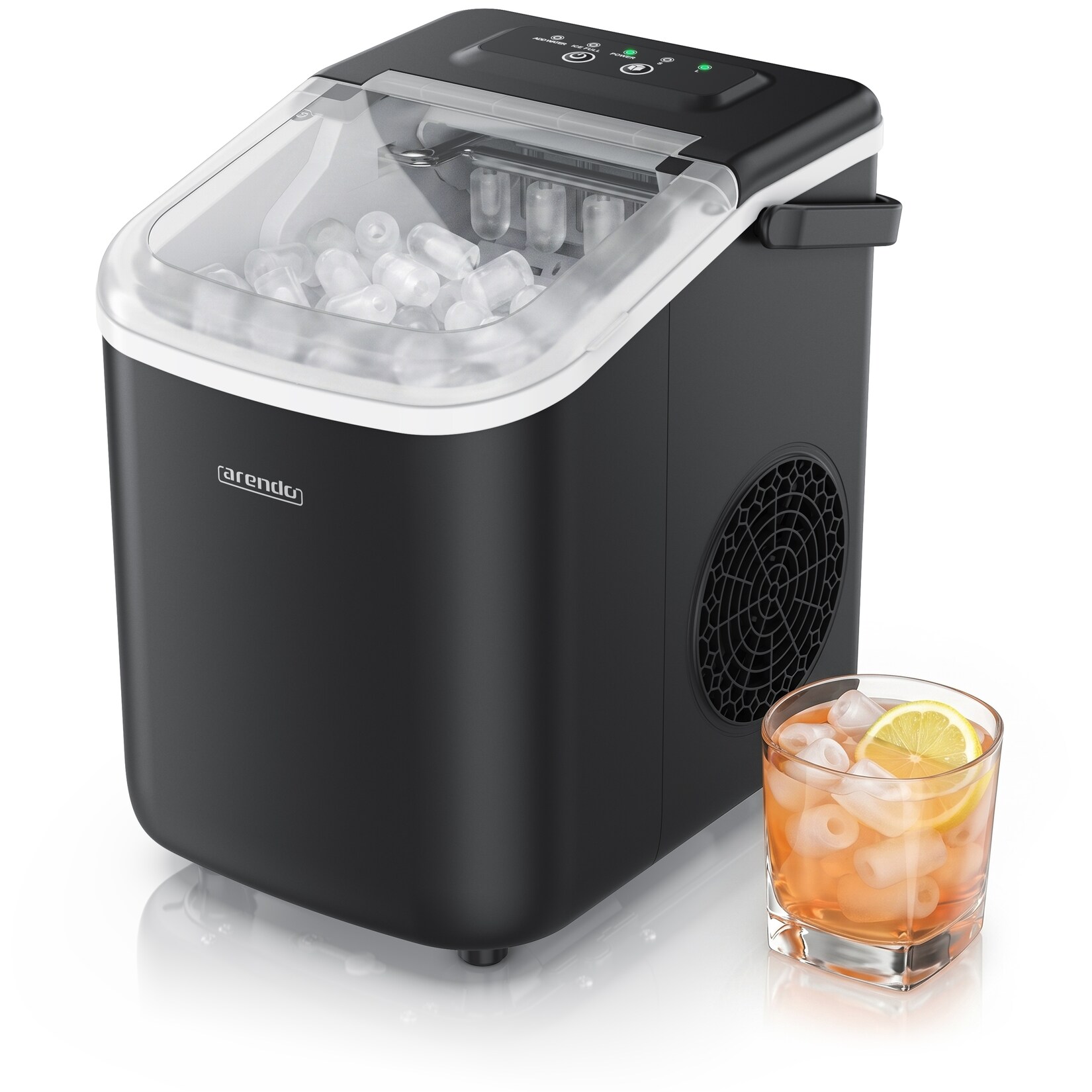 Arendo Eiswürfelmaschine, Ice Maker Eiswürfelbereiter, max. 12kg Eiswürfe pro Tag, 1,1L Behälter, schwarz/transparent