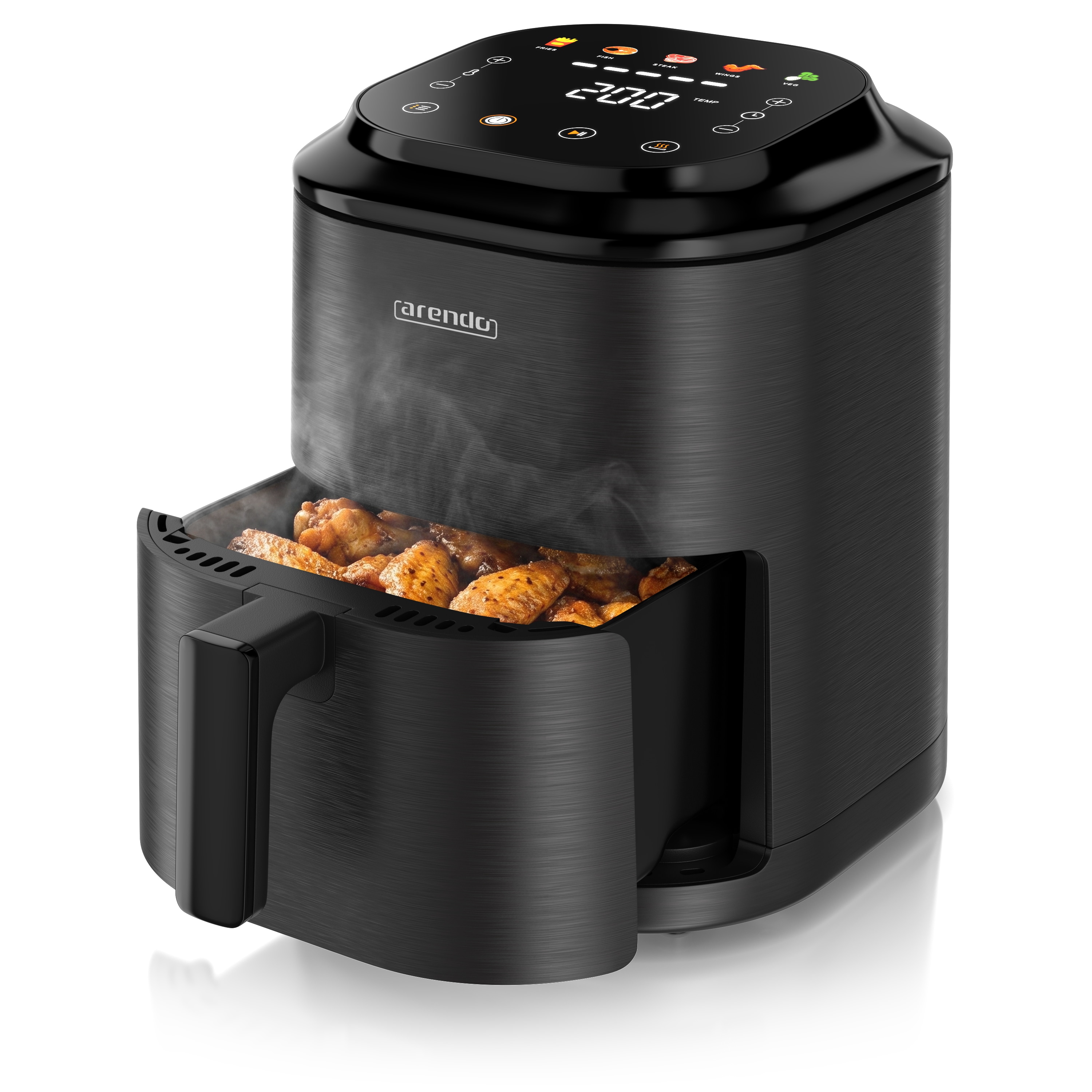 Arendo Hei&szlig;luftfritteuse, kompakter Airfryer 2,5 l, Touch, 5 Programme, Timer, Warmhaltefunktion, schwarz 