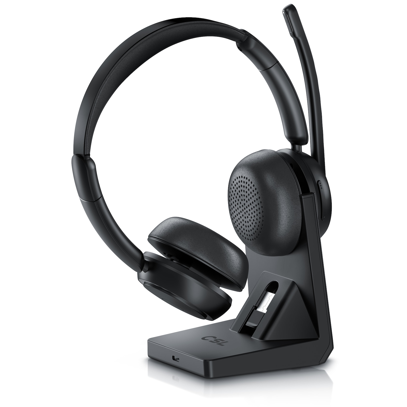 CSL Wireless-Headset, Bluetooth 5.2, Headset kabellos mit Ladestation, 40 h Laufzeit, schwarz