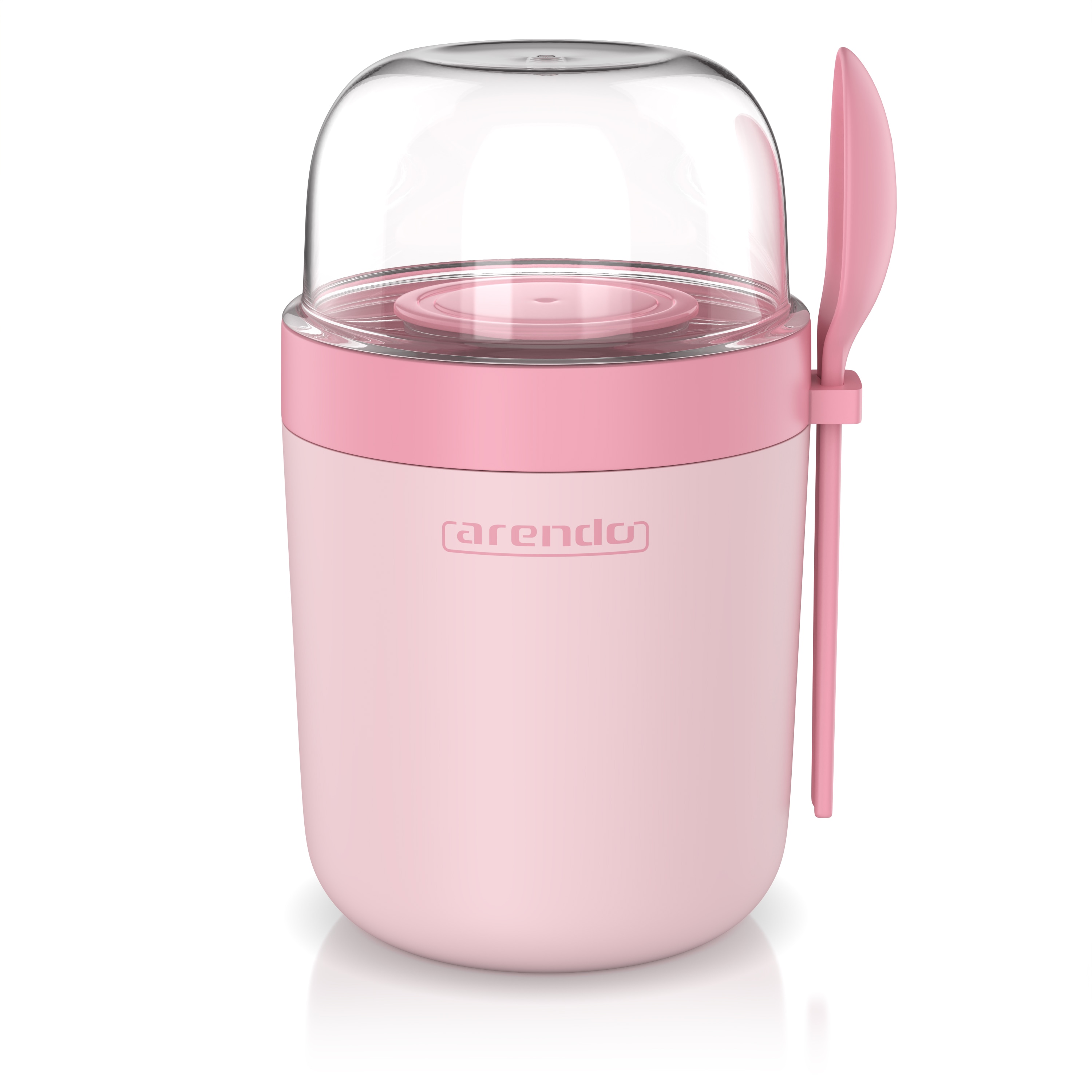 Arendo Mehrwegbecher, M&uuml;slibecher mit L&ouml;ffel, Aufbewahrungsbecher 750ml, To Go, rosa/transparent 