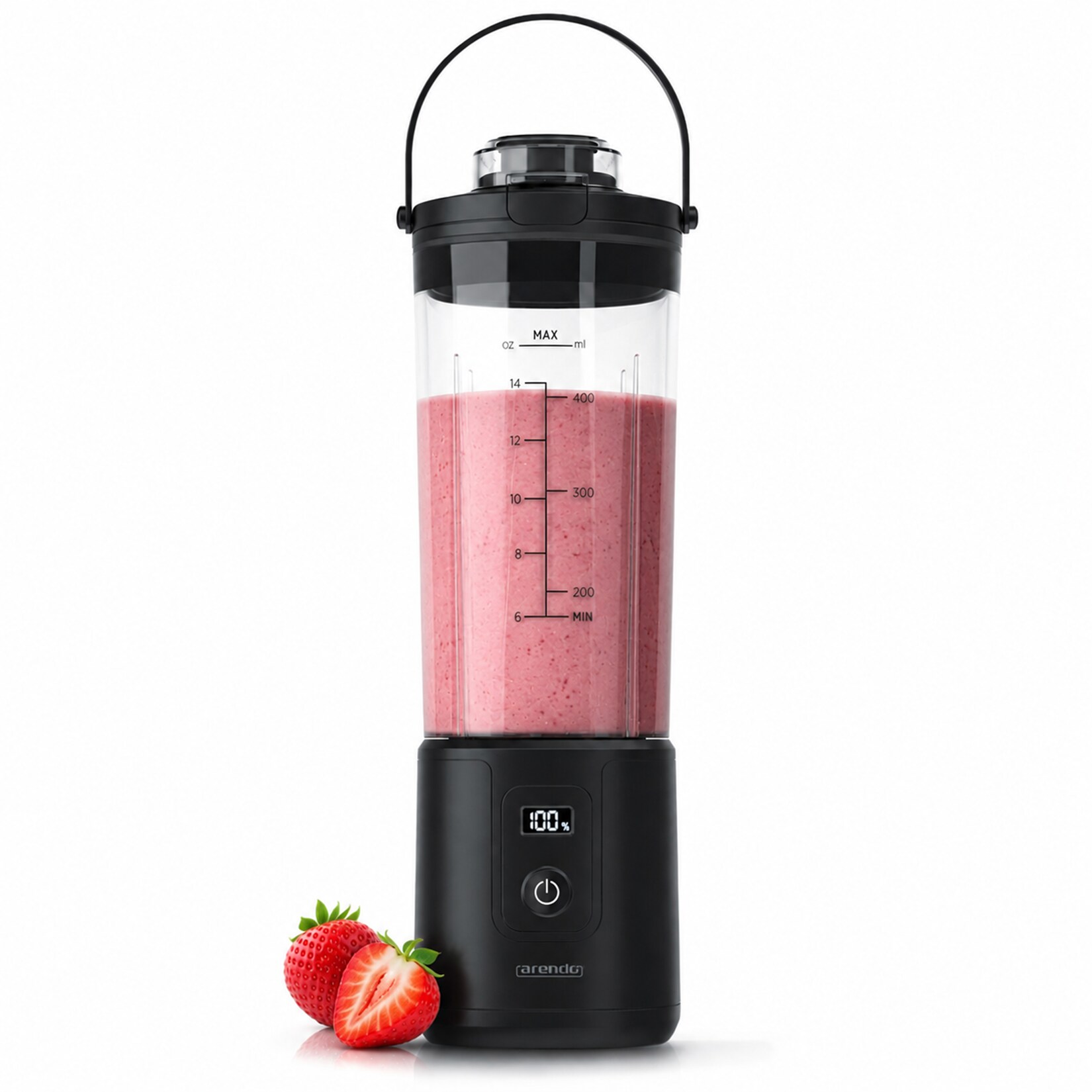 Arendo Smoothie-Maker, Kabelloser Blender 450 ml, tragbarer Mixer, Mobiler mini Standmixer, schwarz/transparent