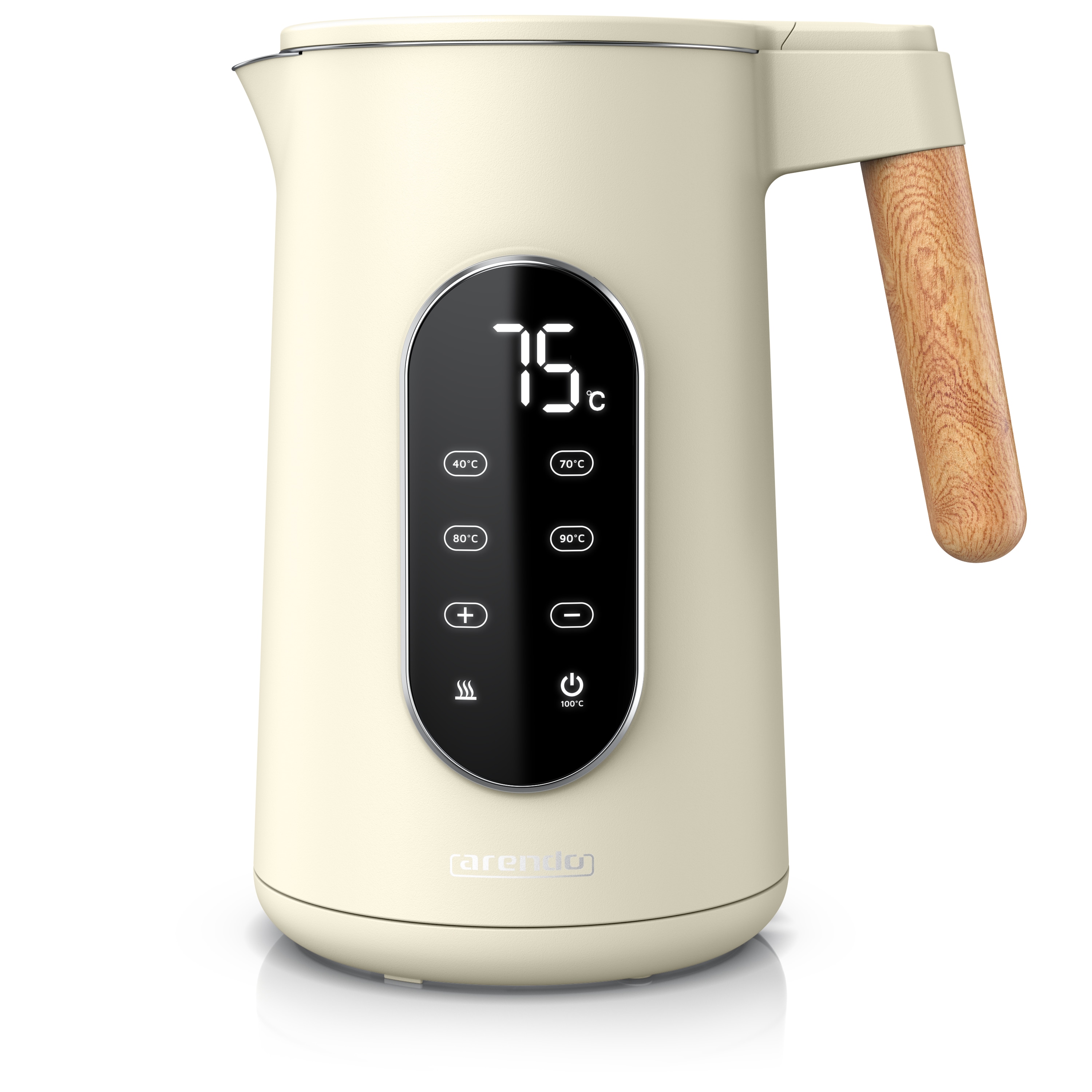 Arendo Wasserkocher, Edelstahl, Doppelwand, Temperatureinstellung 40&deg; - 100 &deg;C mit Anzeige, beige 