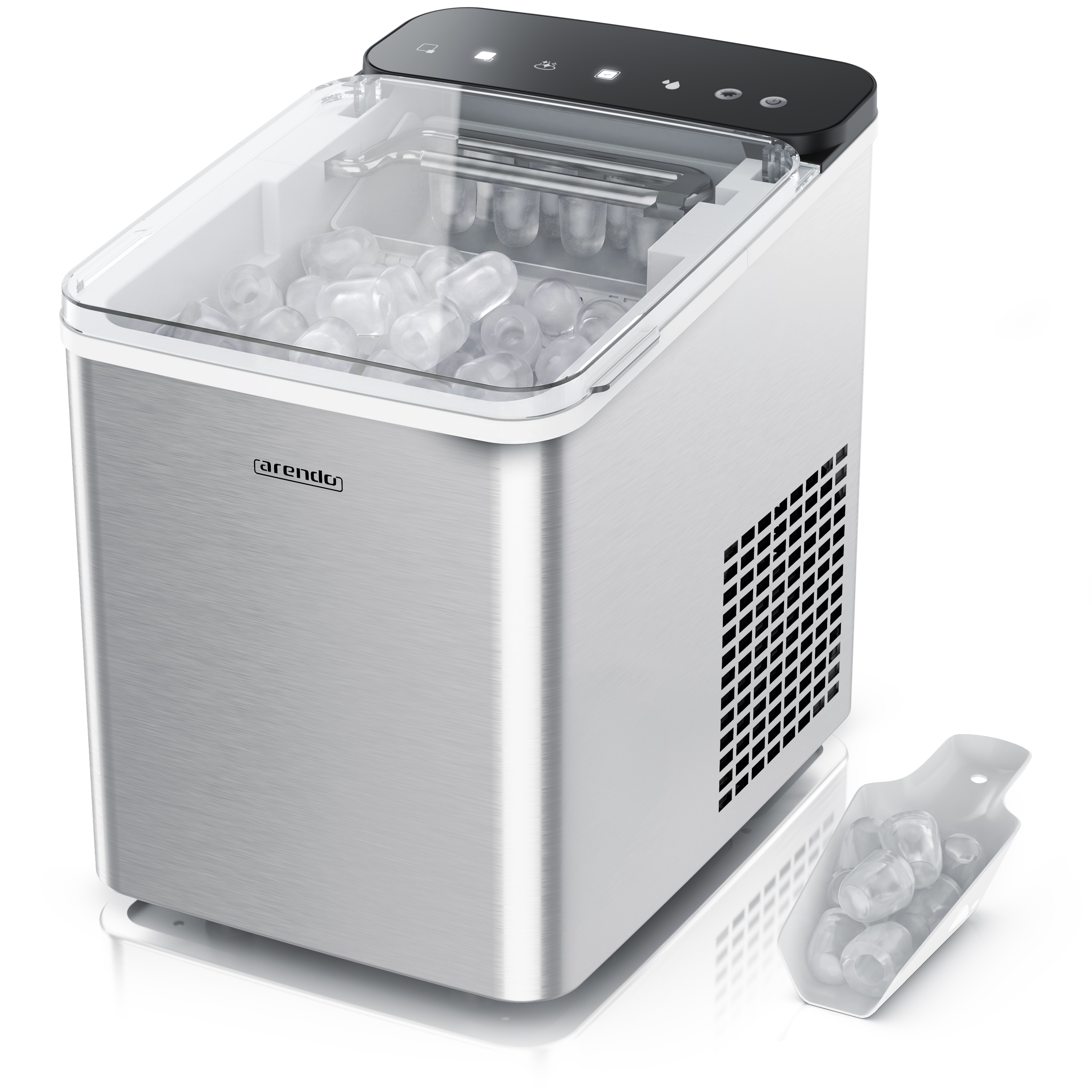 Arendo Eisw&uuml;rfelmaschine, Ice Maker Eisw&uuml;rfelbereiter, max. 12kg Eisw&uuml;rfe pro Tag, 1,1L Beh&auml;lter, silber 