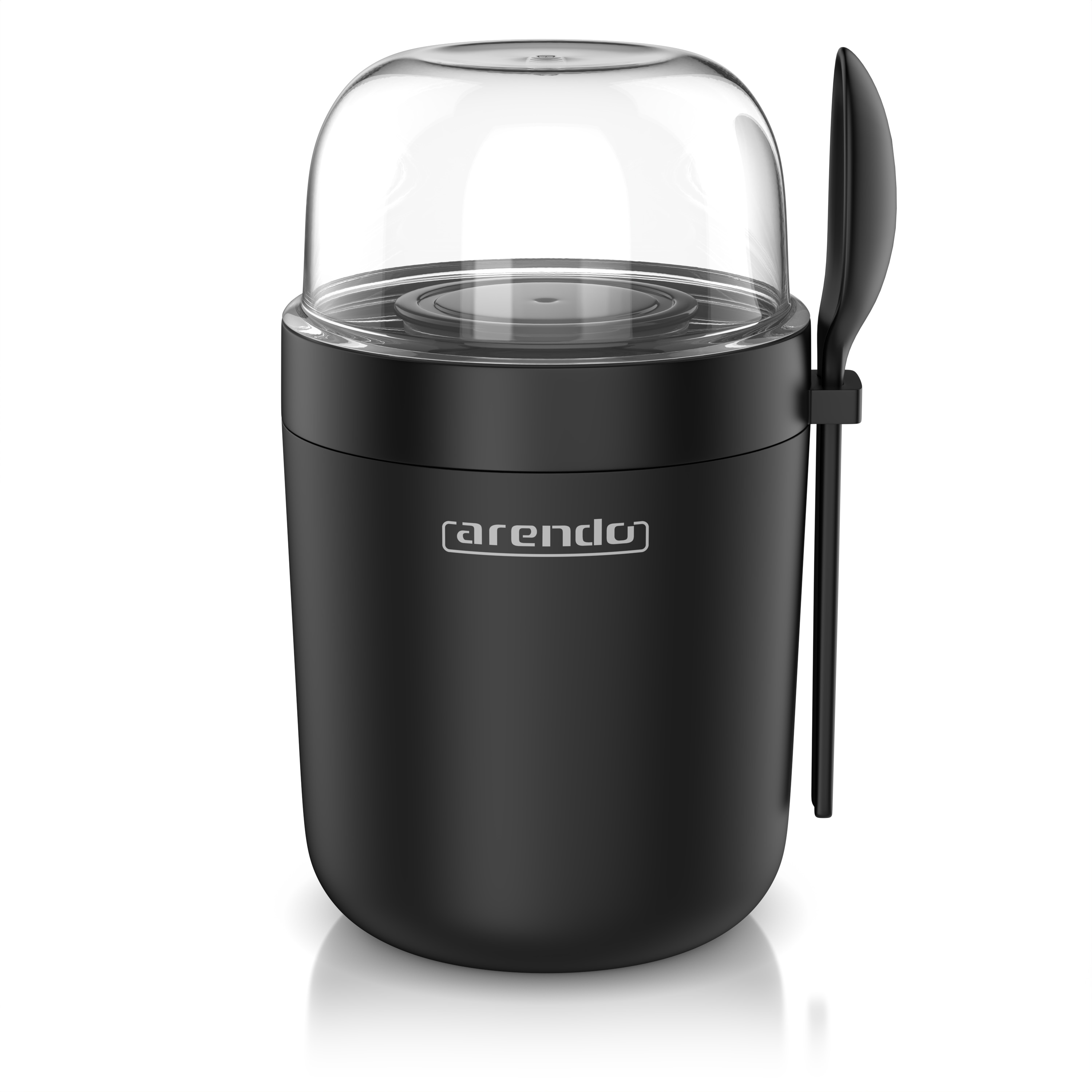 Arendo Mehrwegbecher, M&uuml;slibecher mit L&ouml;ffel, Aufbewahrungsbecher 750ml, To Go, schwarz/transparent 