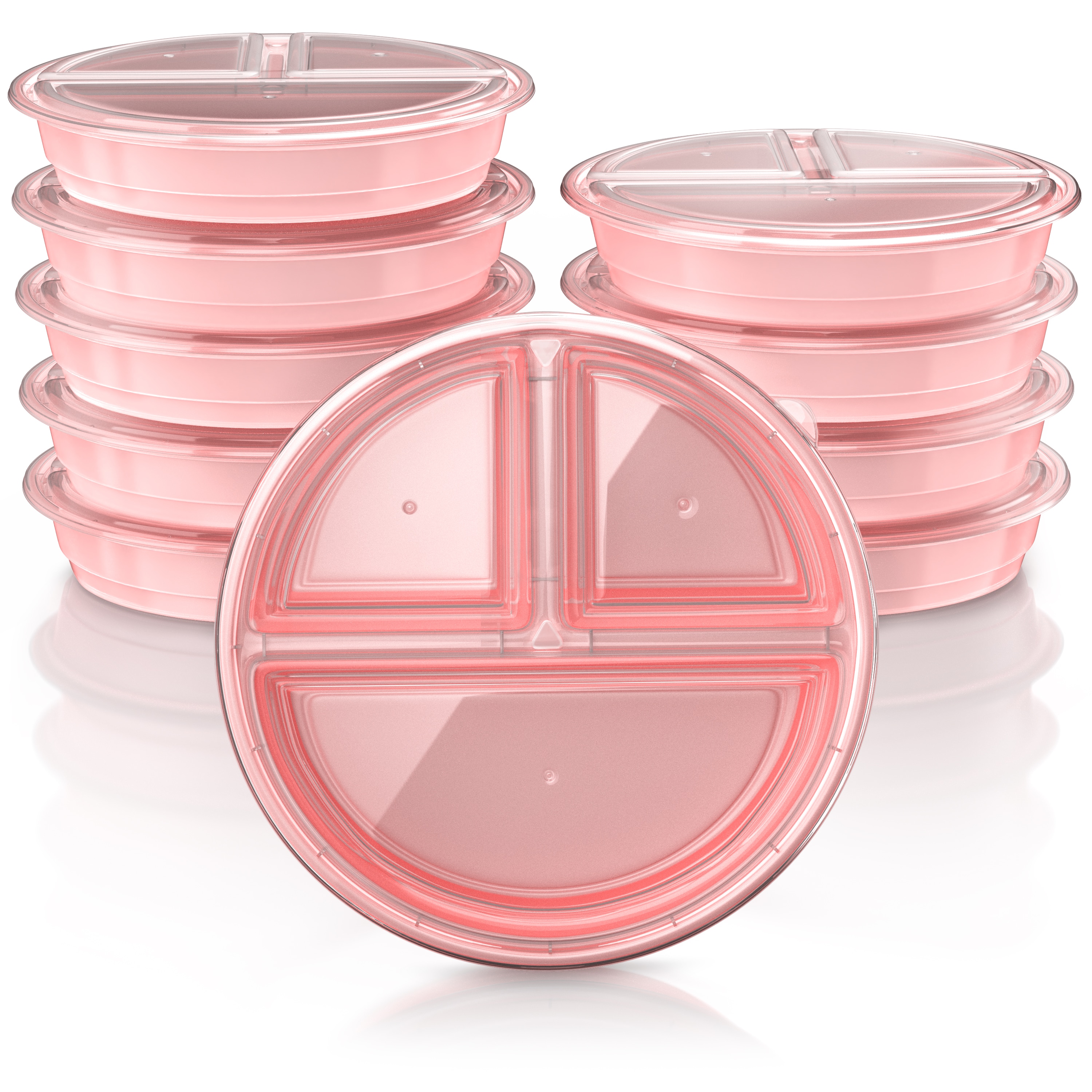 Arendo Vorratsdose, Meal Prep Box 10er Set. 944 ml, 3 F&auml;cher, f&uuml;r B&uuml;ro, Fitness & K&uuml;che, rosa 