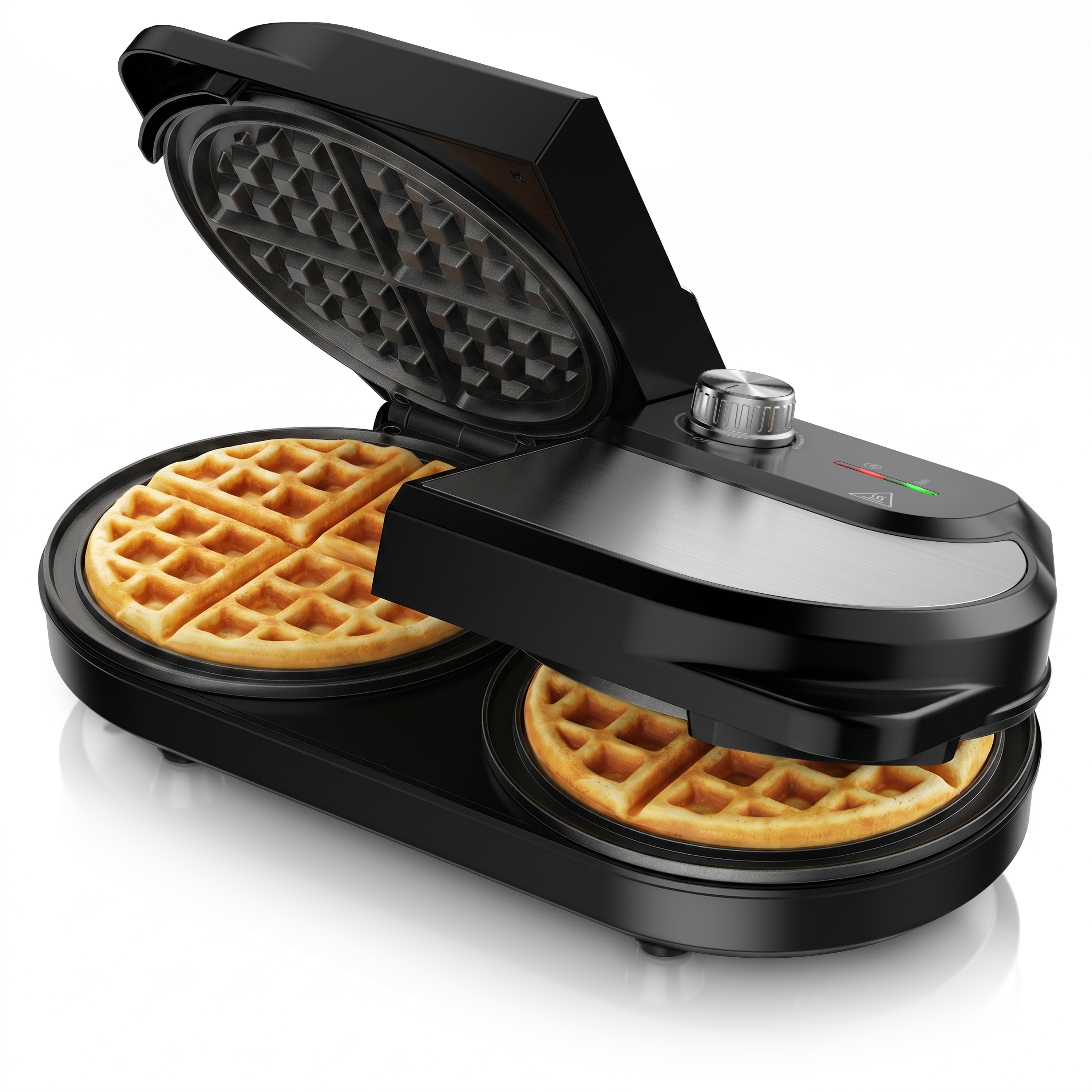 Arendo, Waffeleisen doppelt f&uuml;r 2 Belgische Waffeln, 1400 W, Temperaturregler, silber/schwarz 