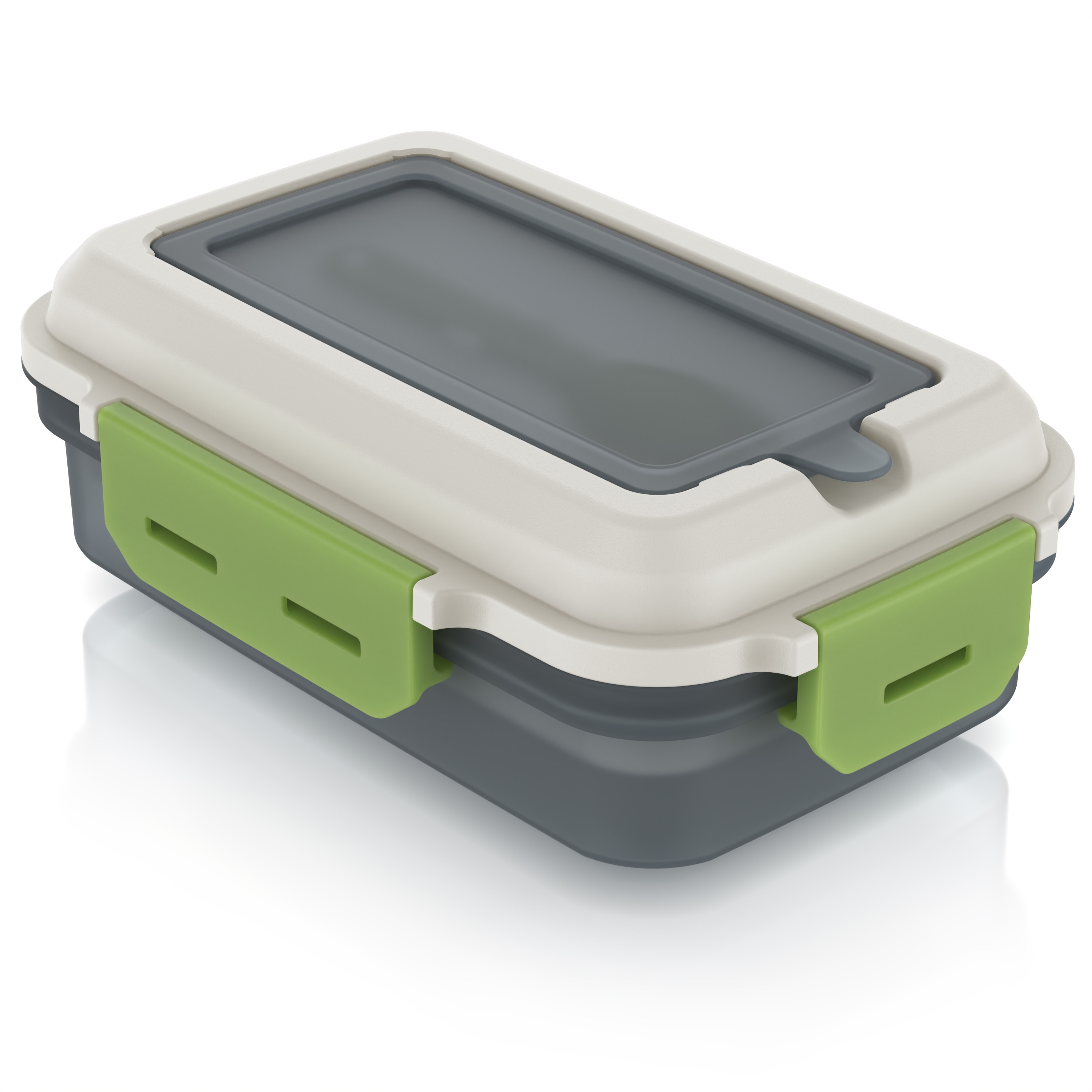 Arendo, Lunchbox 1,2 l, rechteckig, luftdicht, Brotdose, Trenntablett & Spork, grau/gr&uuml;n 