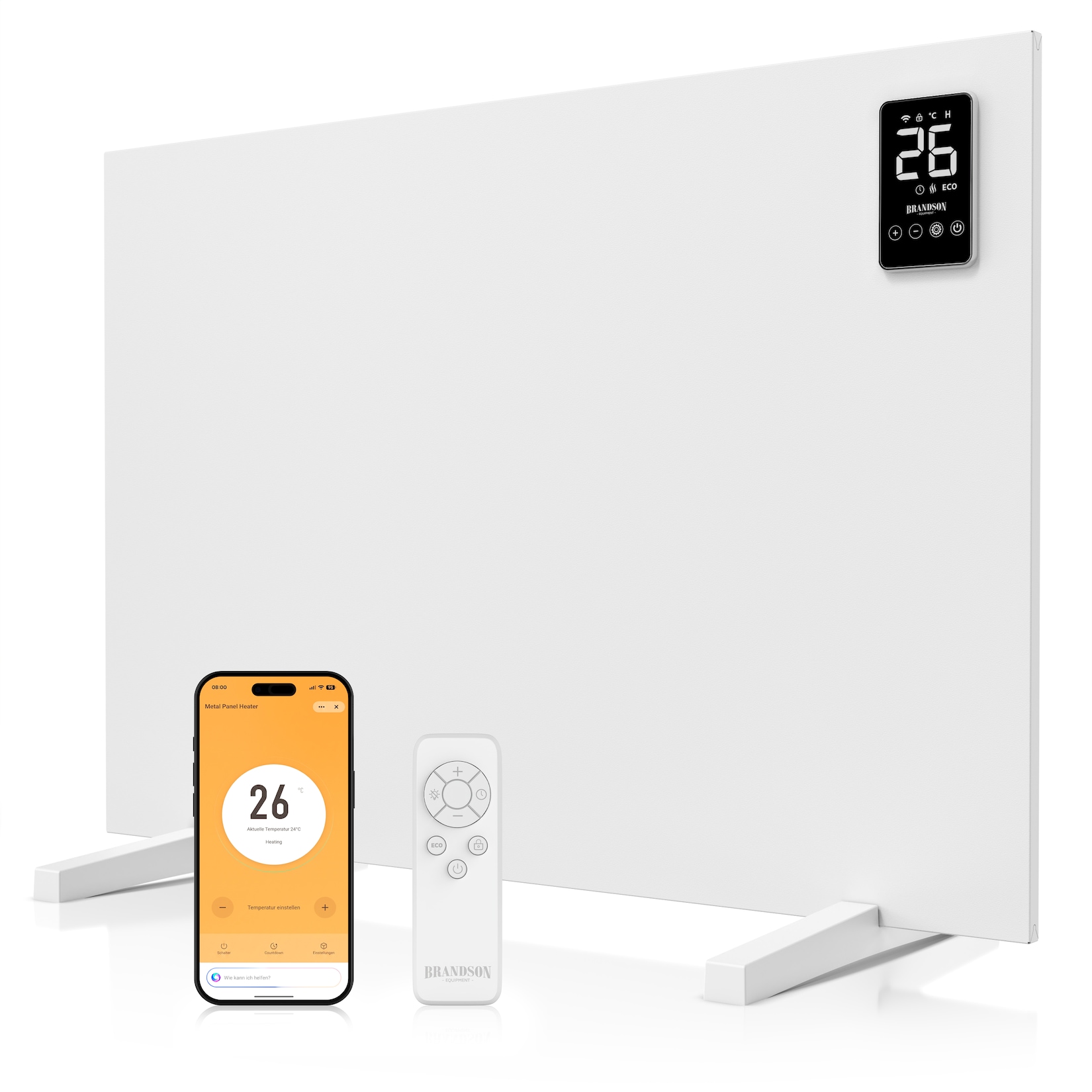 Brandson, Infrarotheizung 450 W mit App, Fernbedienung & Trockengestell, weiß