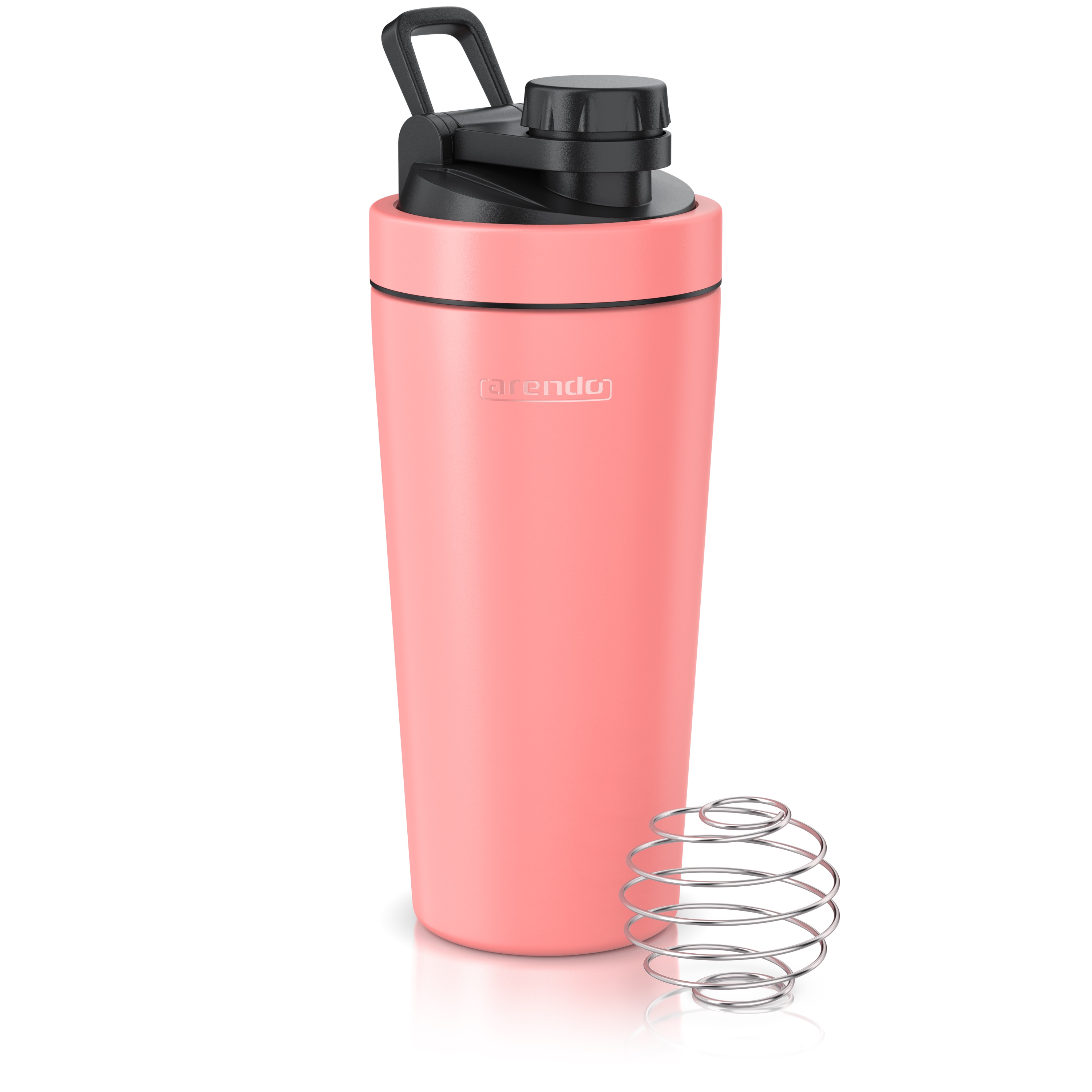 Arendo Protein Shaker, Edelstahl Eiwei&szlig;shaker 750 ml, korall, verschlie&szlig;bar, BPA-frei 
