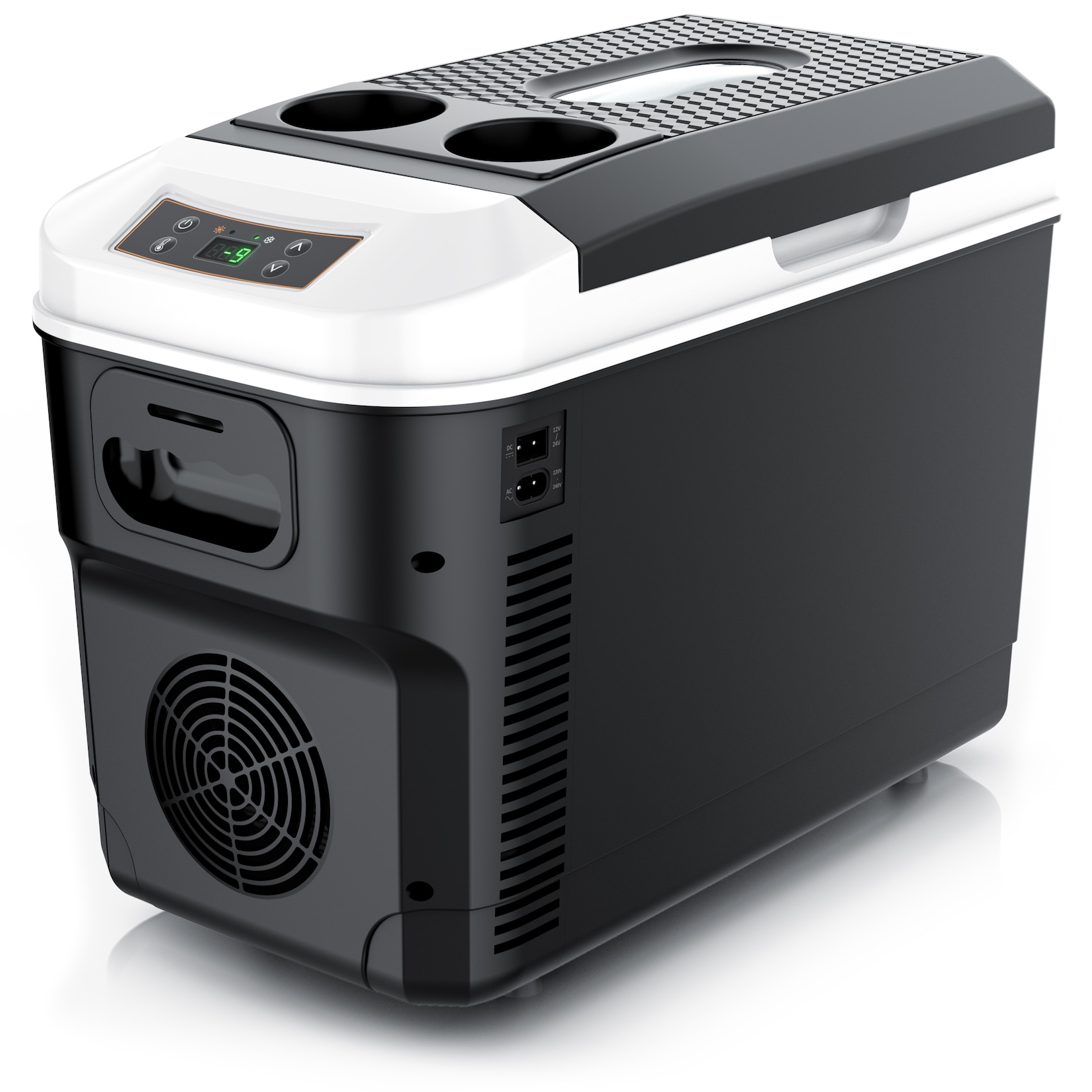 Brandson, Elektrische Kühlbox 14 L mit Display, Kühl- & Heizfunktion, 230V/12V, schwarz/weiß