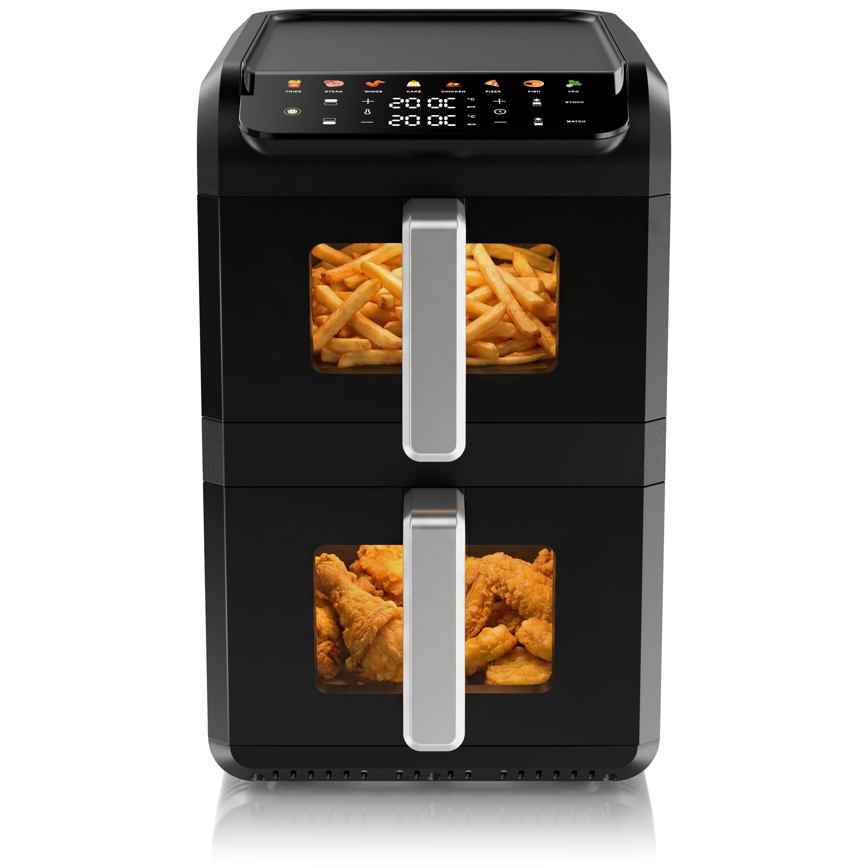 Arendo, Hei&szlig;luftfritteuse Doppelstock 10 L (4+6 L), 2700 W, Dual-Zone, schwarz 