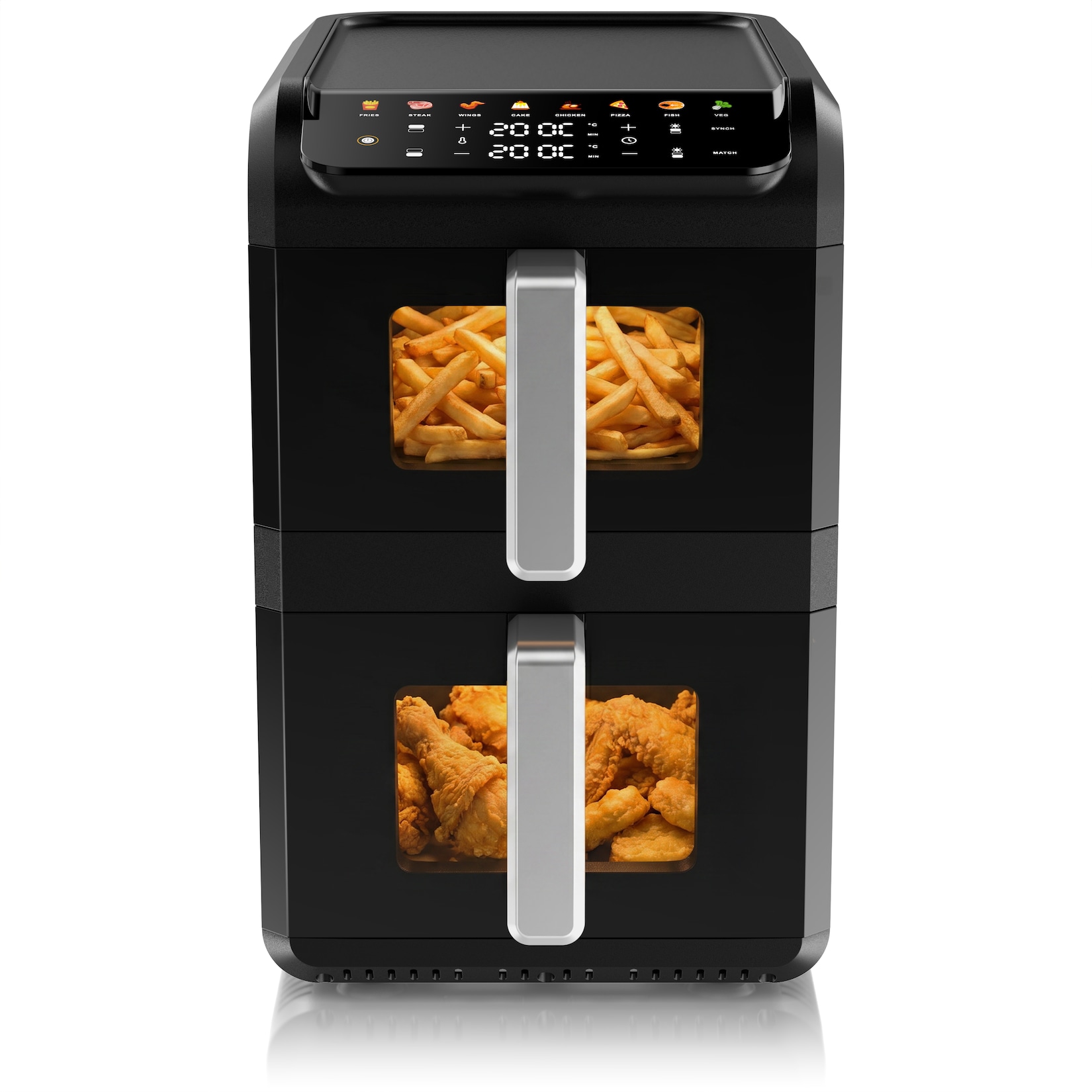 Arendo, Heißluftfritteuse Doppelstock 10 L (4+6 L), 2700 W, Dual-Zone, schwarz