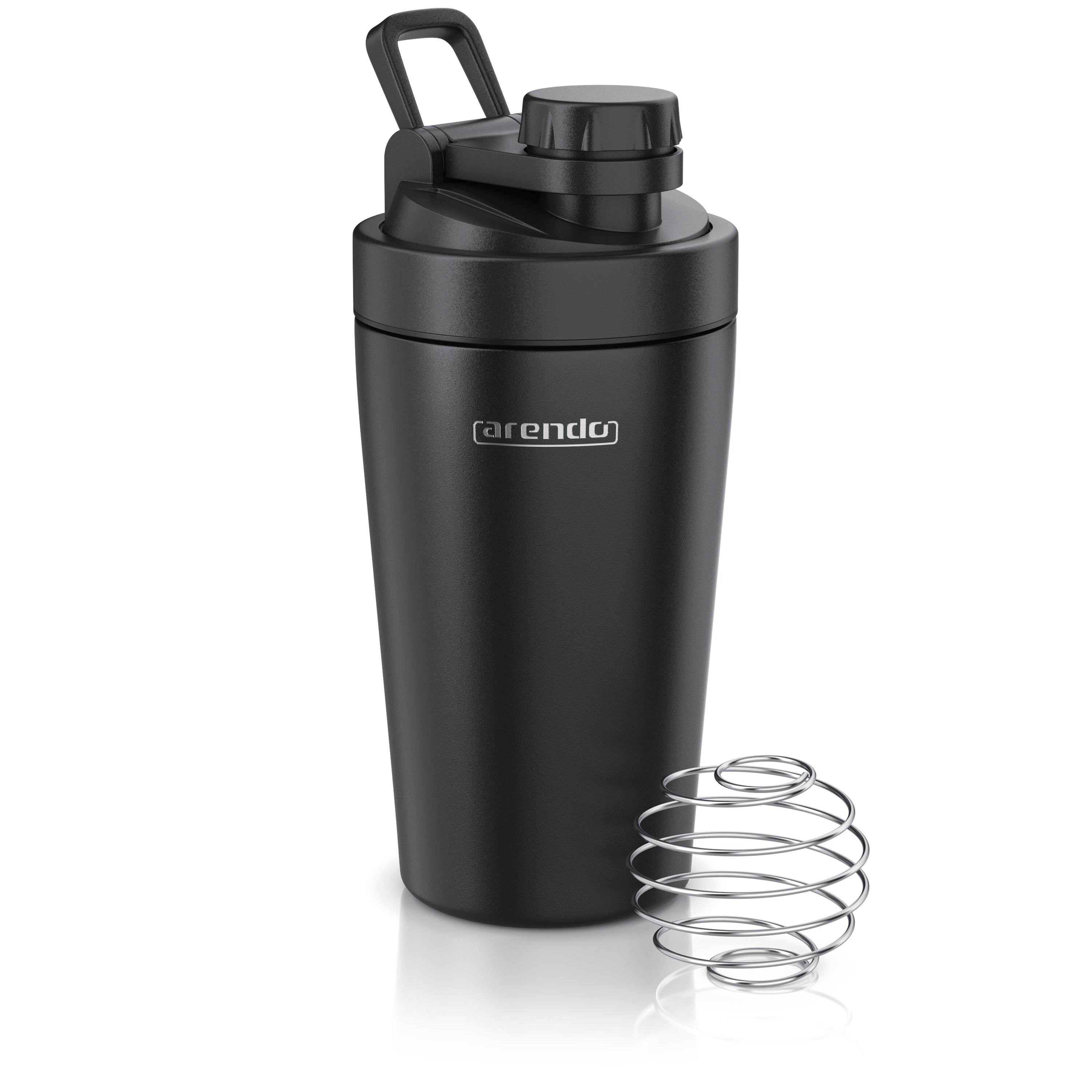 Arendo Protein Shaker, Edelstahl Eiwei&szlig;shaker 500 ml, verschlie&szlig;bar, bruchfest, BPA-frei, schwarz 