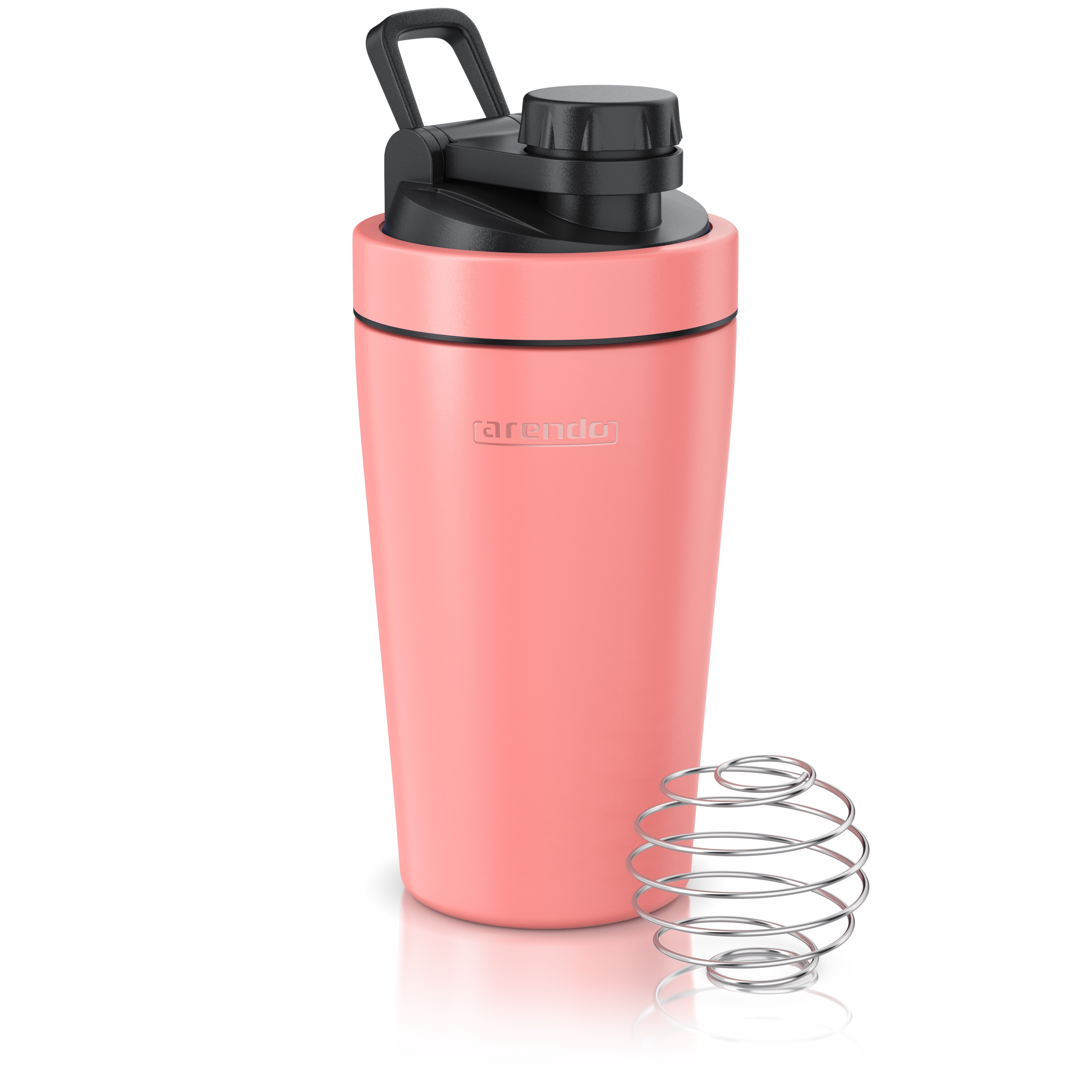 Arendo Protein Shaker, Edelstahl Eiwei&szlig;shaker 500 ml, korall, verschlie&szlig;bar, BPA-frei 