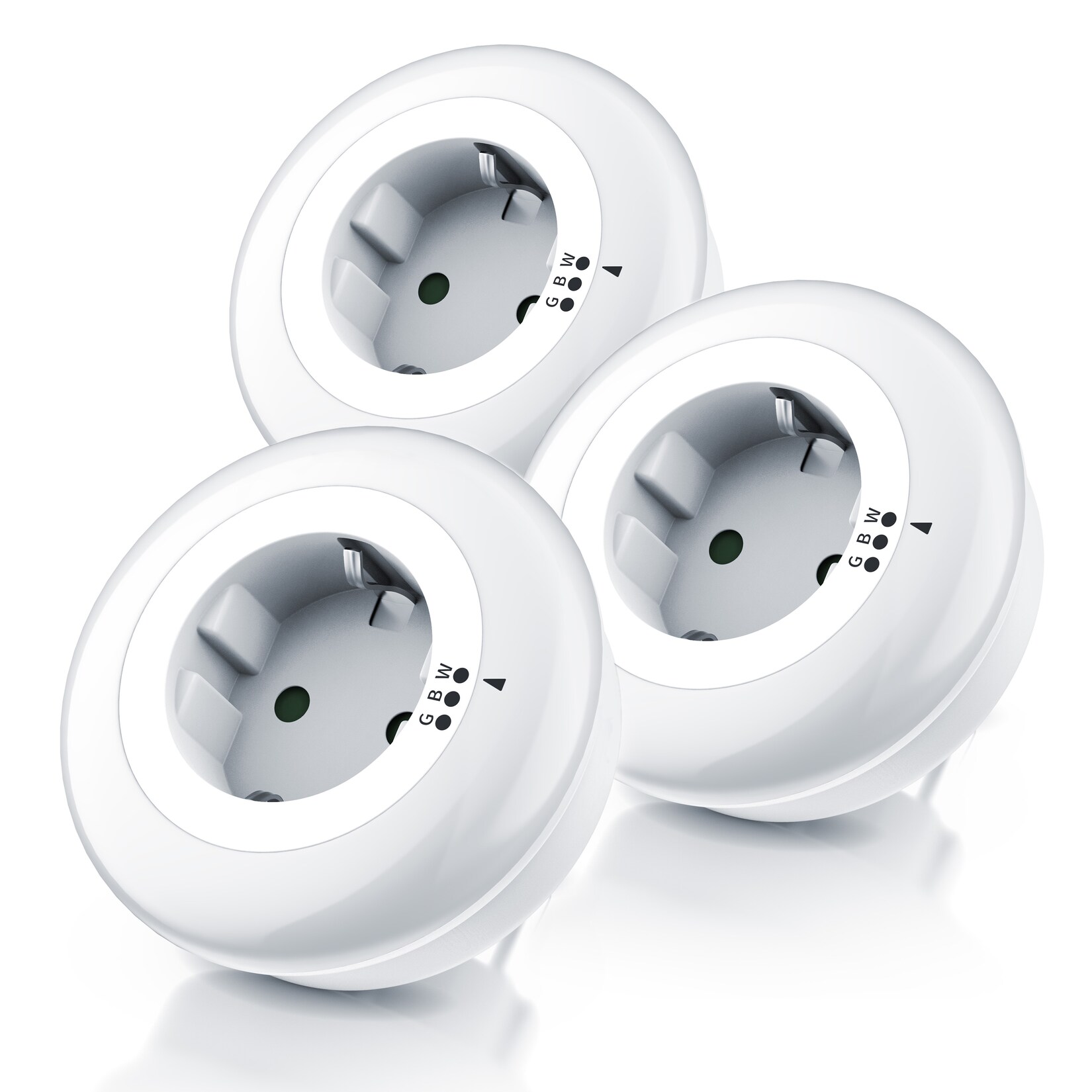 Brandson 3x LED Nachtlicht mit Zwischenstecker & auswählbaren Farben Nachtlampe - Weiß/Grün/Blau