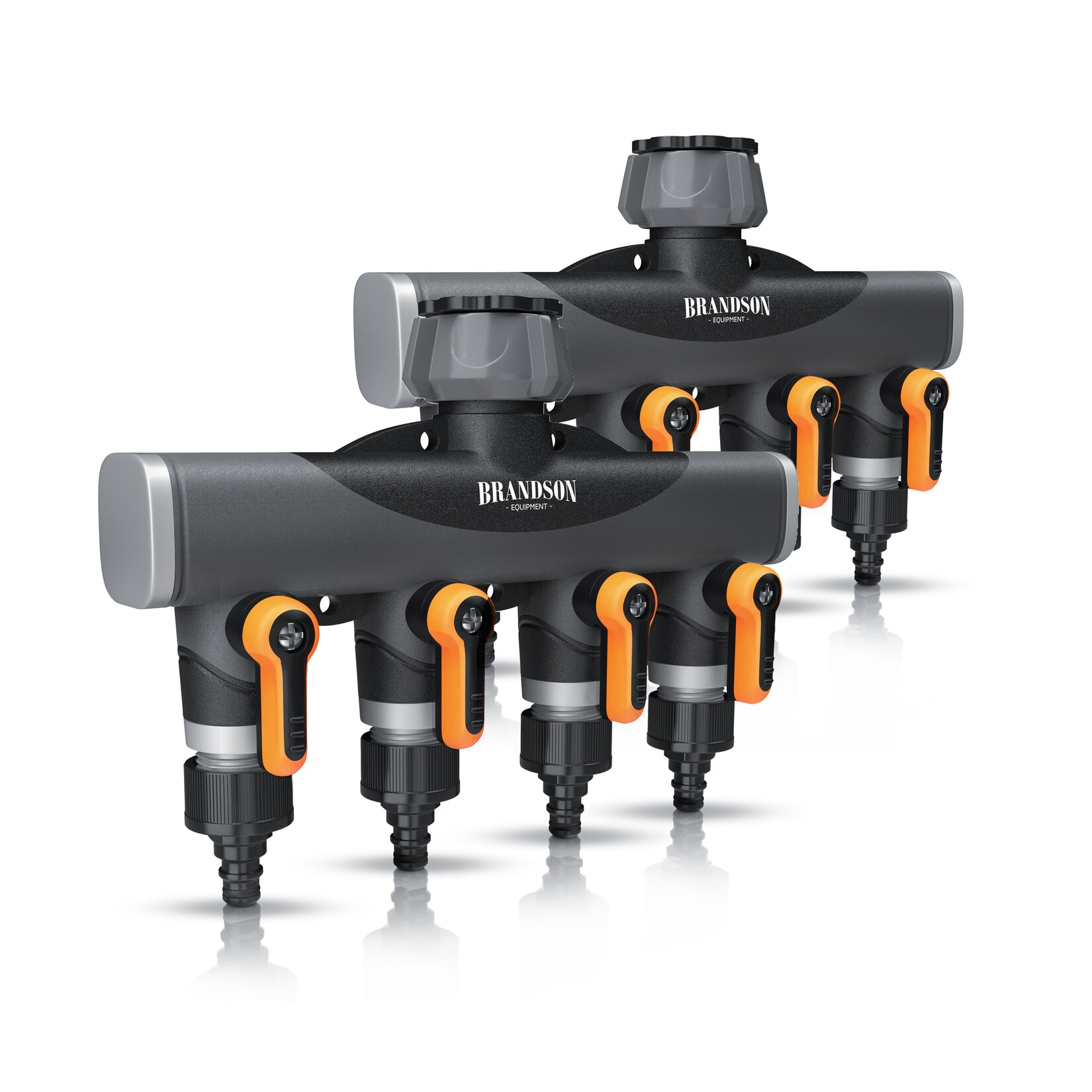 Brandson 2x 4-Wege Verteiler für Gartenschlauch, 3/4 Zoll Wasserverteiler mit 4 regulierbaren Ausgängen, schwarz/orange