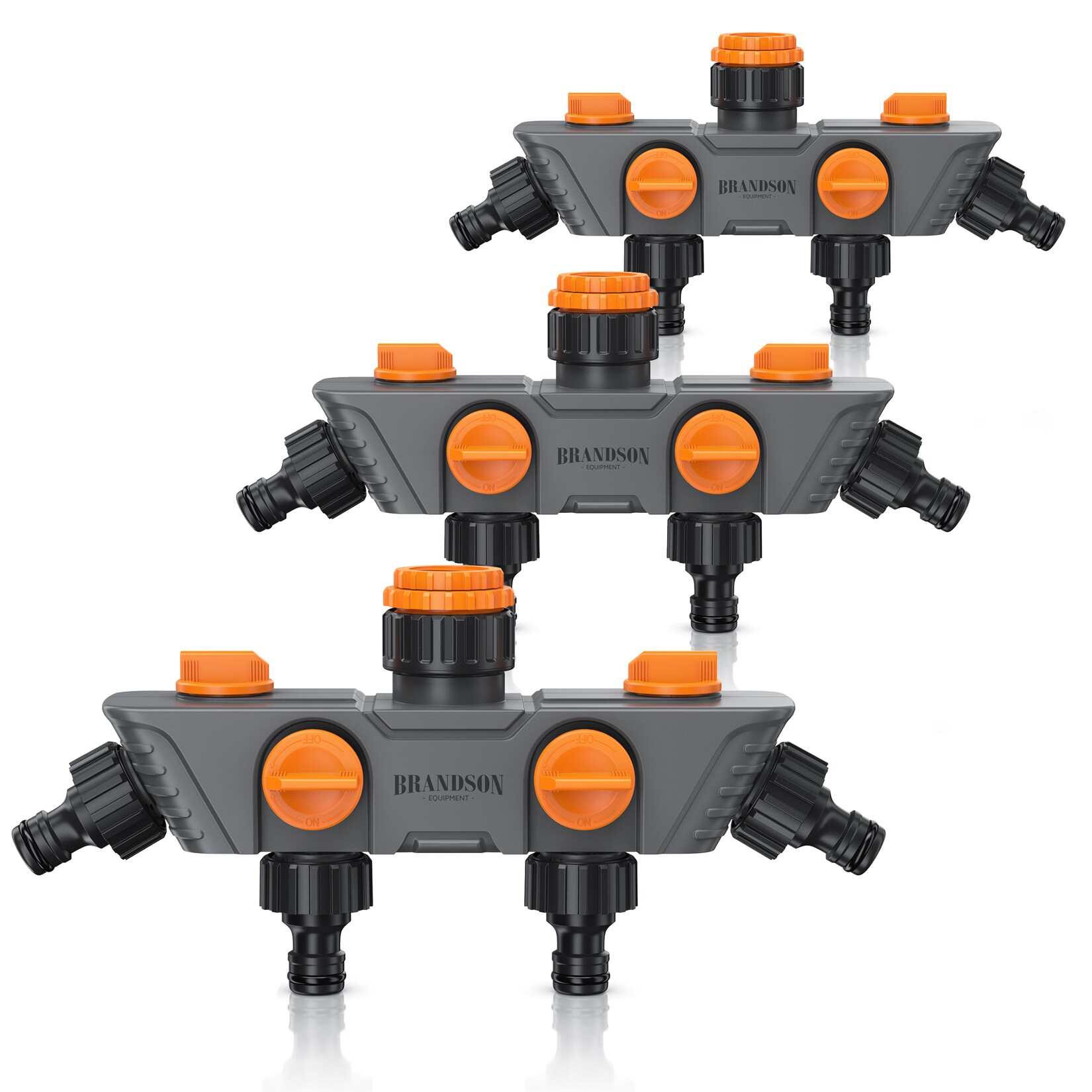 Brandson 3x 4-fach Schlauchverteiler mit 45°-Ausgängen, Wasserverteiler 3/4 & 1/2 Zoll, regulierbar, schwarz/orange