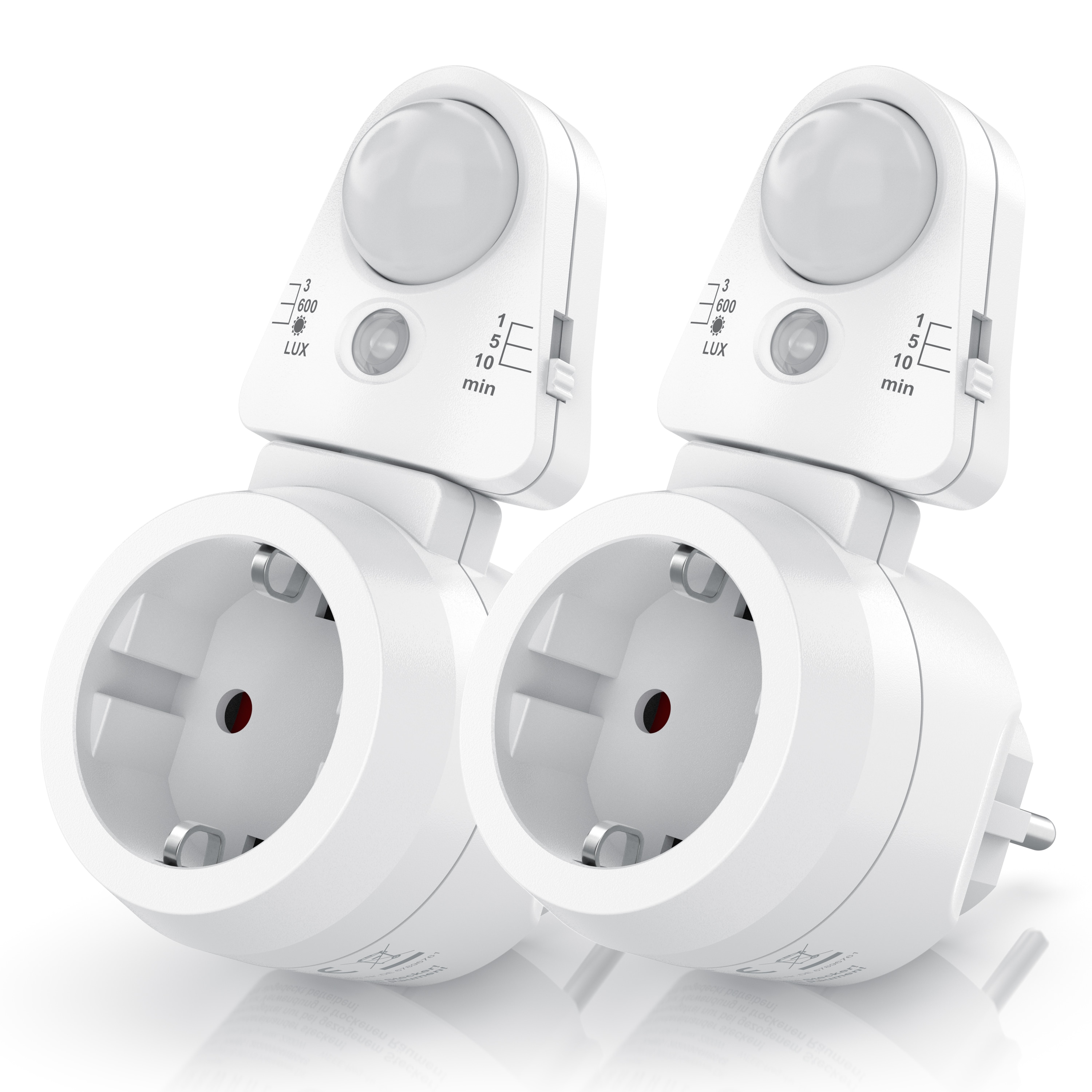BEARWARE 2x Steckdose mit Bewegungsmelder, digitale Zeitschaltuhr mit Timer & Lichtsensor, PIR Infrarotsensor, 2300 W, wei&szlig; 