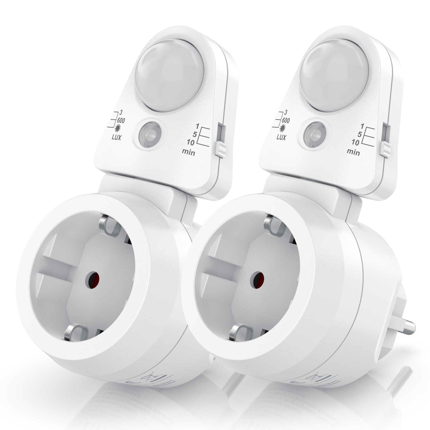 BEARWARE 2x Steckdose mit Bewegungsmelder, digitale Zeitschaltuhr mit Timer & Lichtsensor, PIR Infrarotsensor, 2300 W, weiß