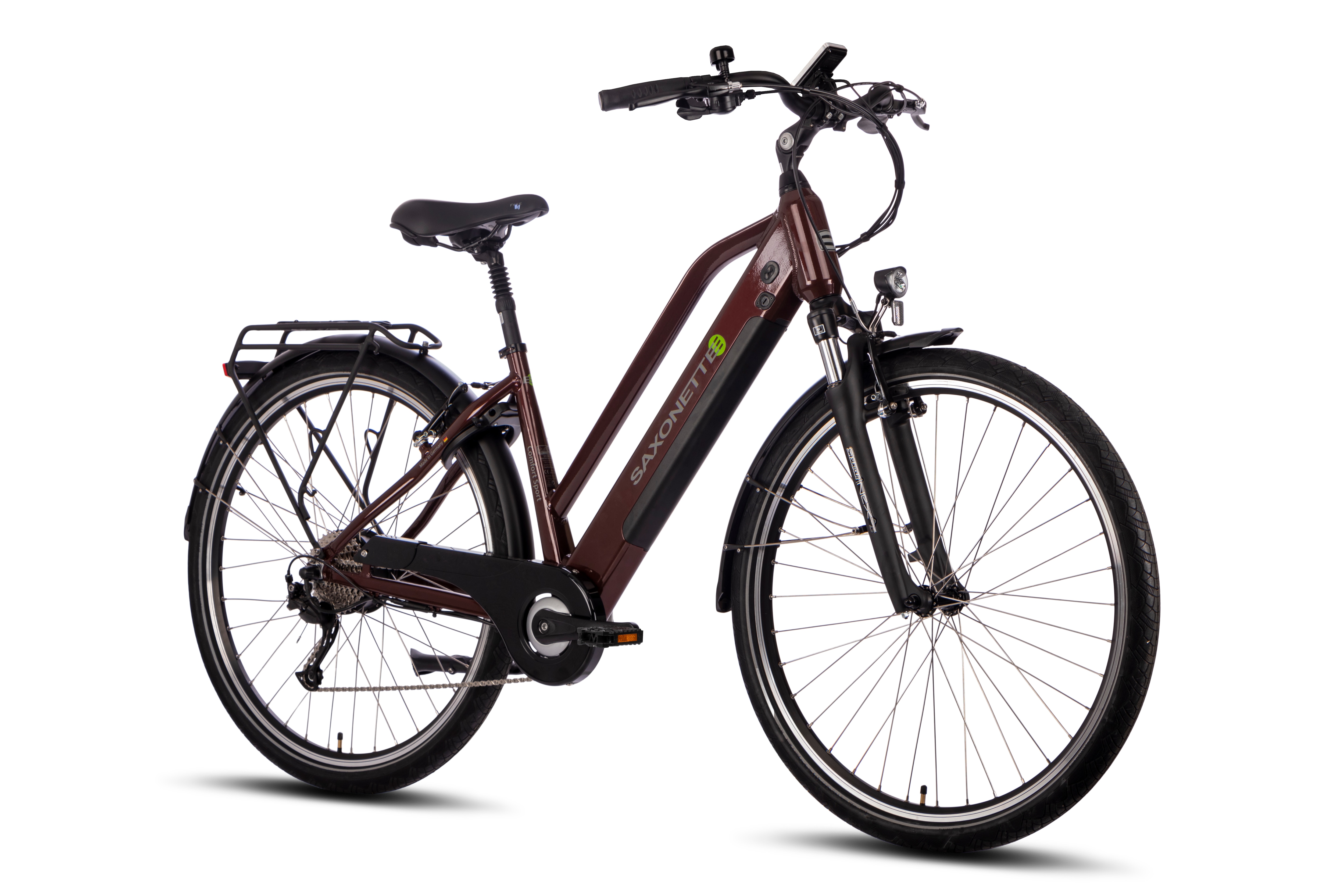 SAXONETTE Comfort Sport 9 Gang Kettenschaltung Federgabel Hinterradmotor Unisex bordeaux gl&auml;nzend 