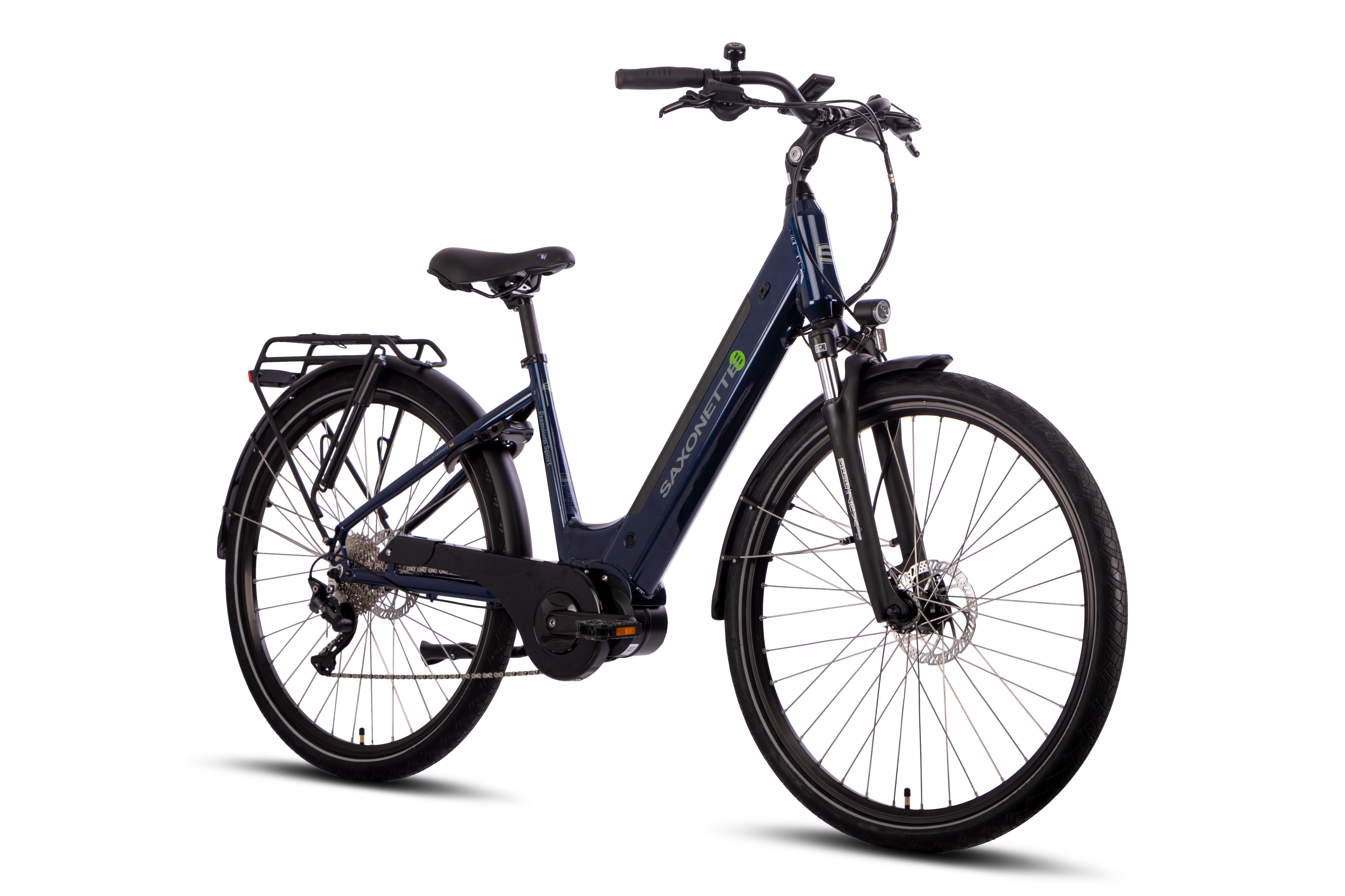 SAXONETTE Premium Sport E-Bike Scheibenbremsen Federgabel Mittelmotor 10 Gang Nabenschaltung Wave nightblue gl&auml;nzend 