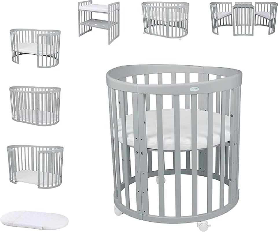 Waldin Babybett OWAL Kinderbett 7in1 mit Matratze, mitwachsendes Kinder-Bett 