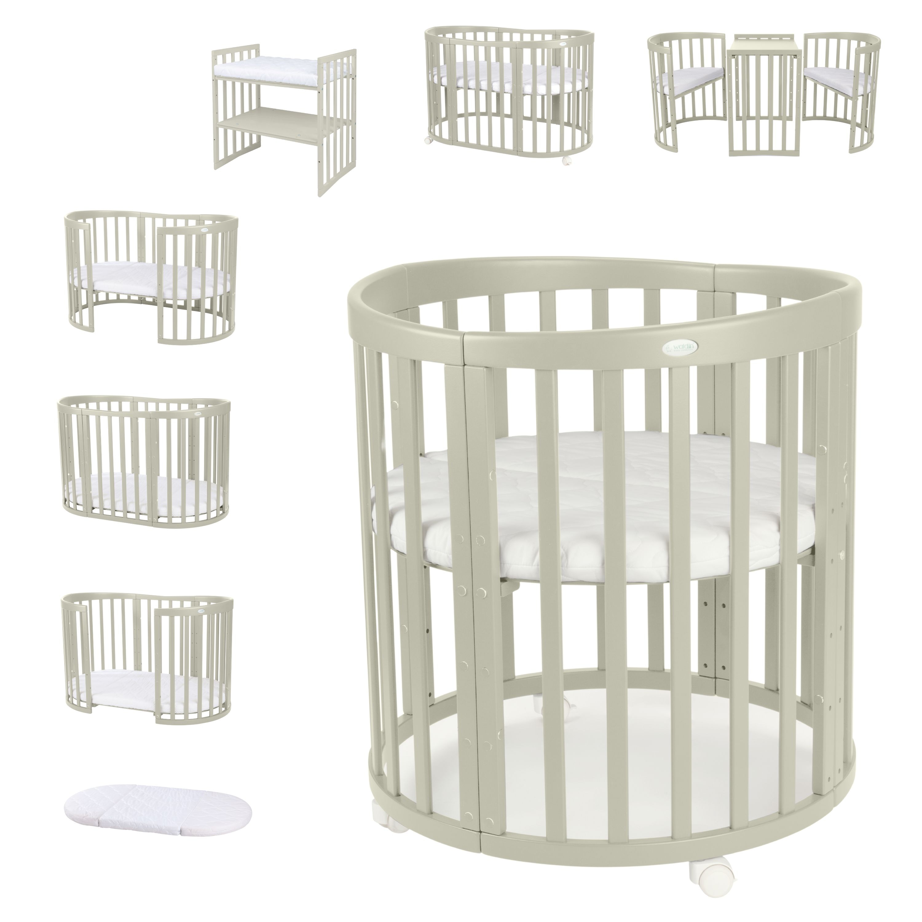 Waldin Babybett OWAL Kinderbett 7in1 mit Matratze, mitwachsendes Kinder-Bett 